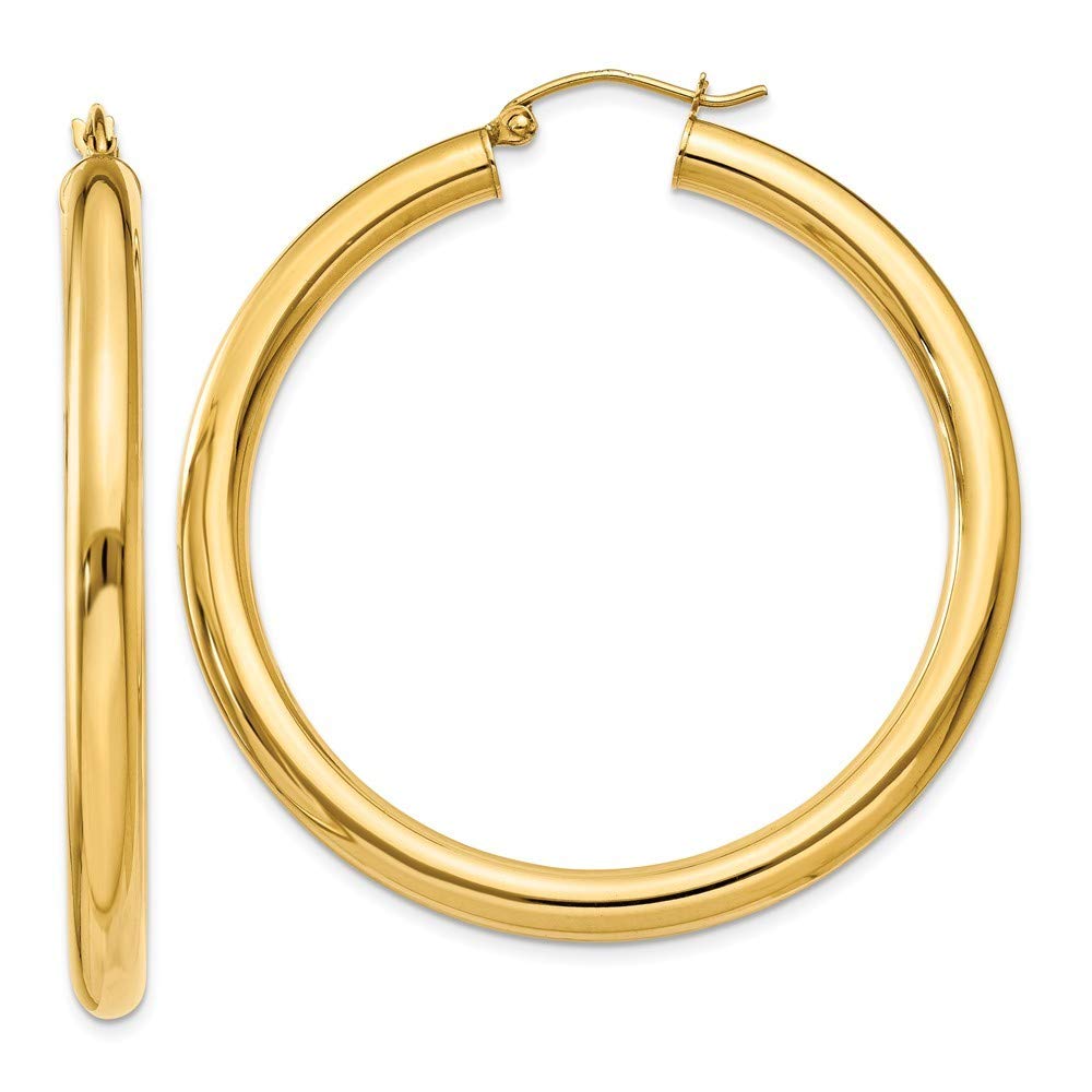10K Yellow Gold Polished 4mm x 45mm Tube Hoop Earrings for Women - Classic Dainty Everyday Jewelry Gift for Birthday, Anniversary & Special Occasions