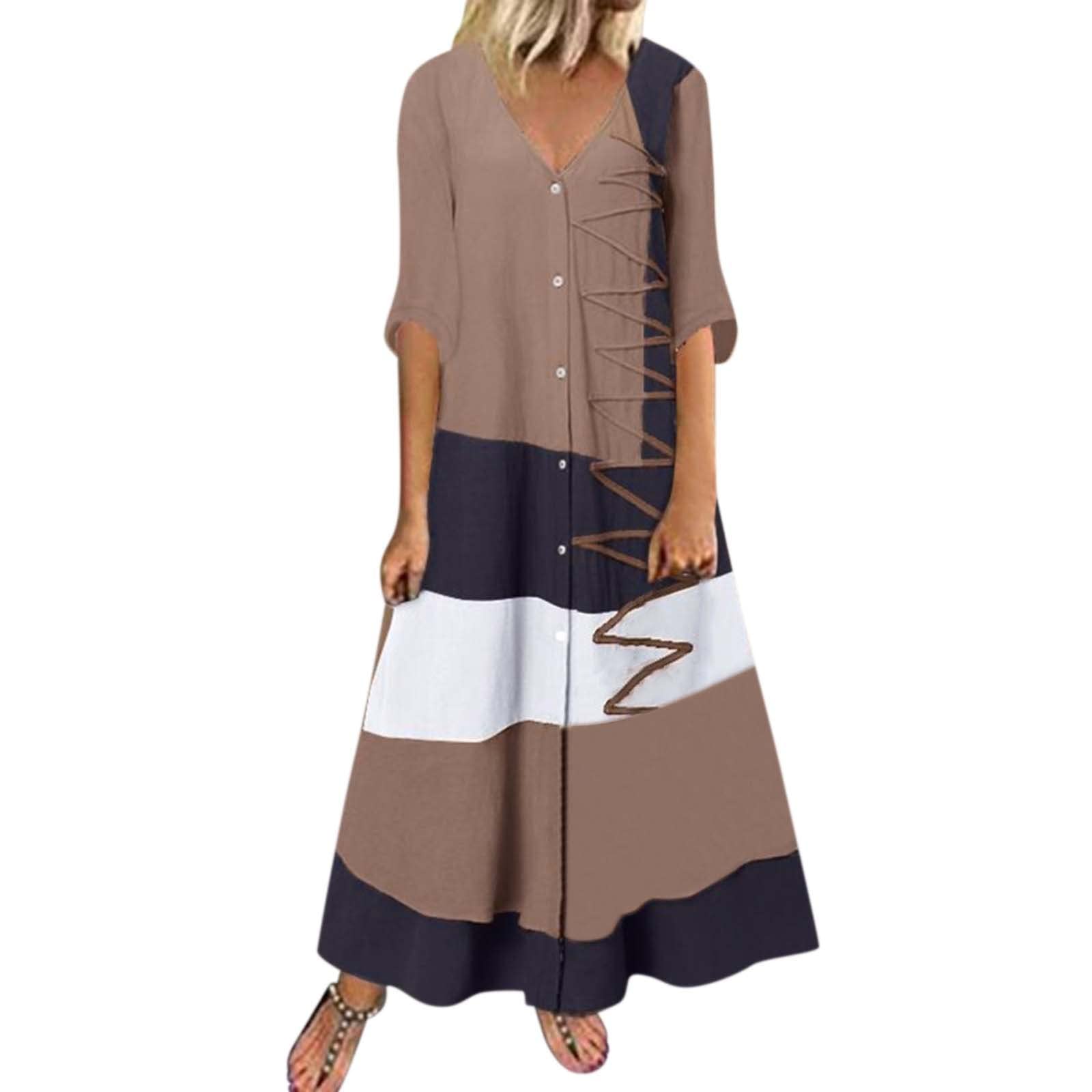 KKJJ Women's Floral Casual Dress - Color Block Splicing Short Sleeve Loose Fit Party Maxi Dress | Perfect for Summer Outings, Beach Vacations & Special Occasions