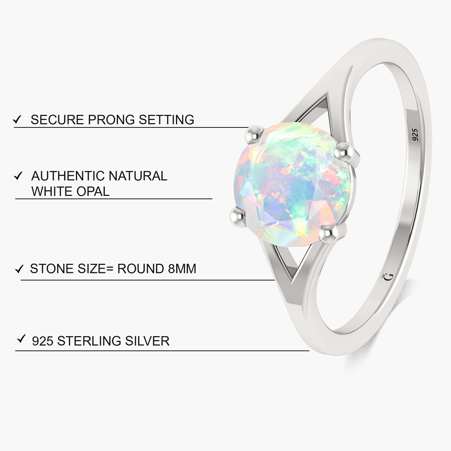 Faceted White Opal Statement Ring for Women - Elegant Round Gemstone Jewelry for Party, Wedding & Evening Occasions