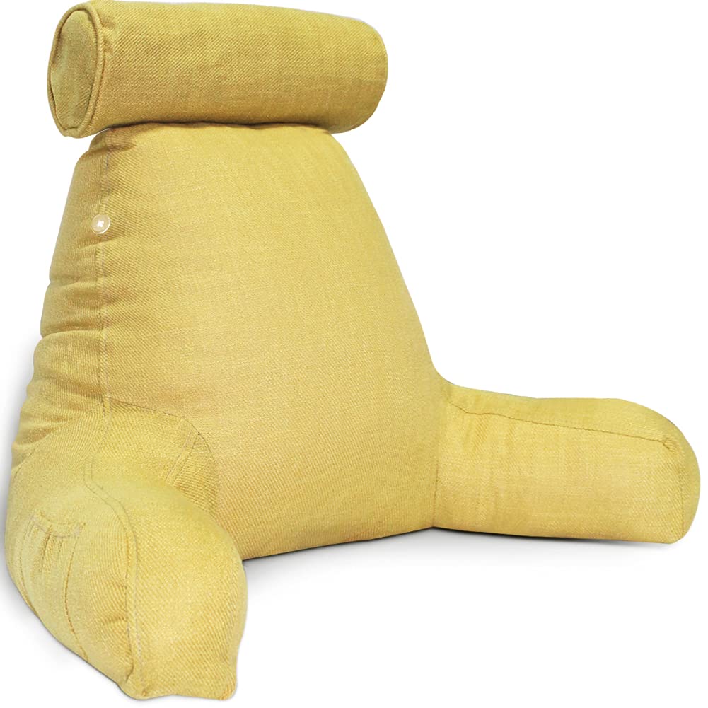 SUNSIDE Reading Pillow for Adults - Detachable Neck Roll & Arm Support, Washable Cotton Linen Cover - Perfect for Bed Sitting, Studying, Gaming, Watching TV, and Relaxing in Lounge