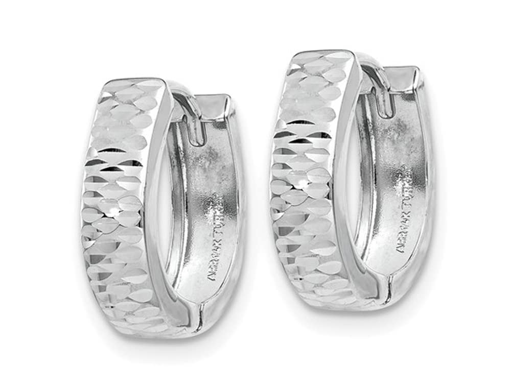 14K White Gold Textured Hinged Hoop Earrings for Women - 3.00mm Thick Dainty Everyday Jewelry - Perfect for Work, Date Night & Special Occasions