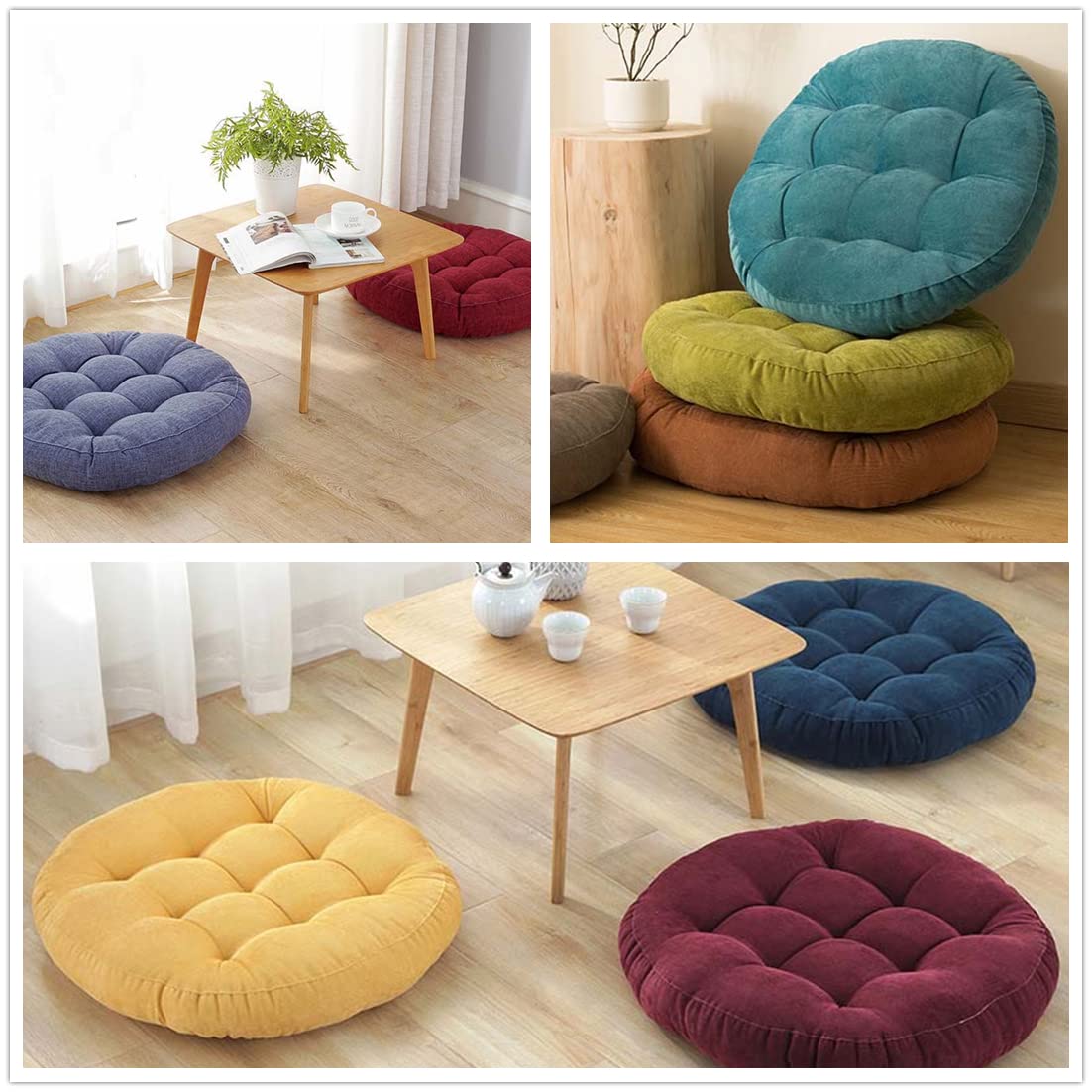 Baiyuruodie Round Pillow Seat Cushion - 50cm Green Home Decor & Office Pillow for Sofa, Bed, Floor Sitting, and Meditation