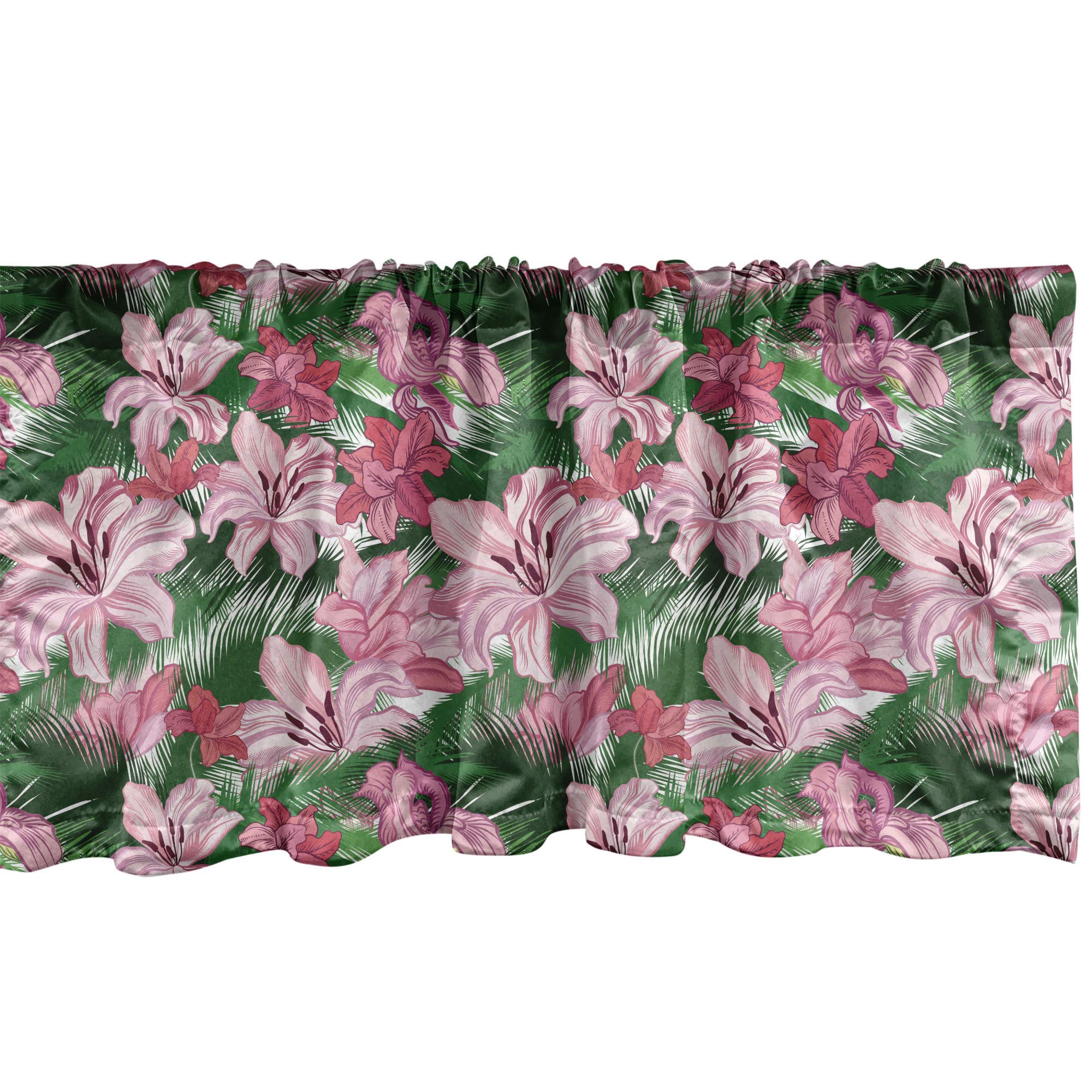 Ambesonne Jungle Window Valance - Exotic Hawaiian Island Blossoms in Pink Shades, Spring Paradise Curtain Valance for Kitchen & Bedroom Decor with Rod Pocket, 54