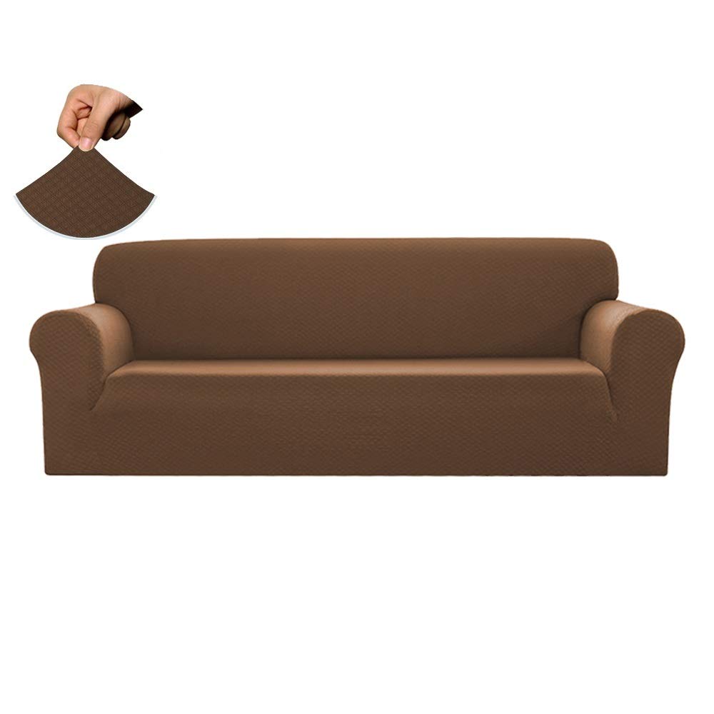 Sapphire Home 1-Piece Stretch Sofa Slipcover Set - Form-Fitting, Wrinkle-Free Furniture Protector for 3-Cushion Couches - Polyester Spandex Sofa Cover in Brown - Perfect for Living Room, Family Room & Home Decor