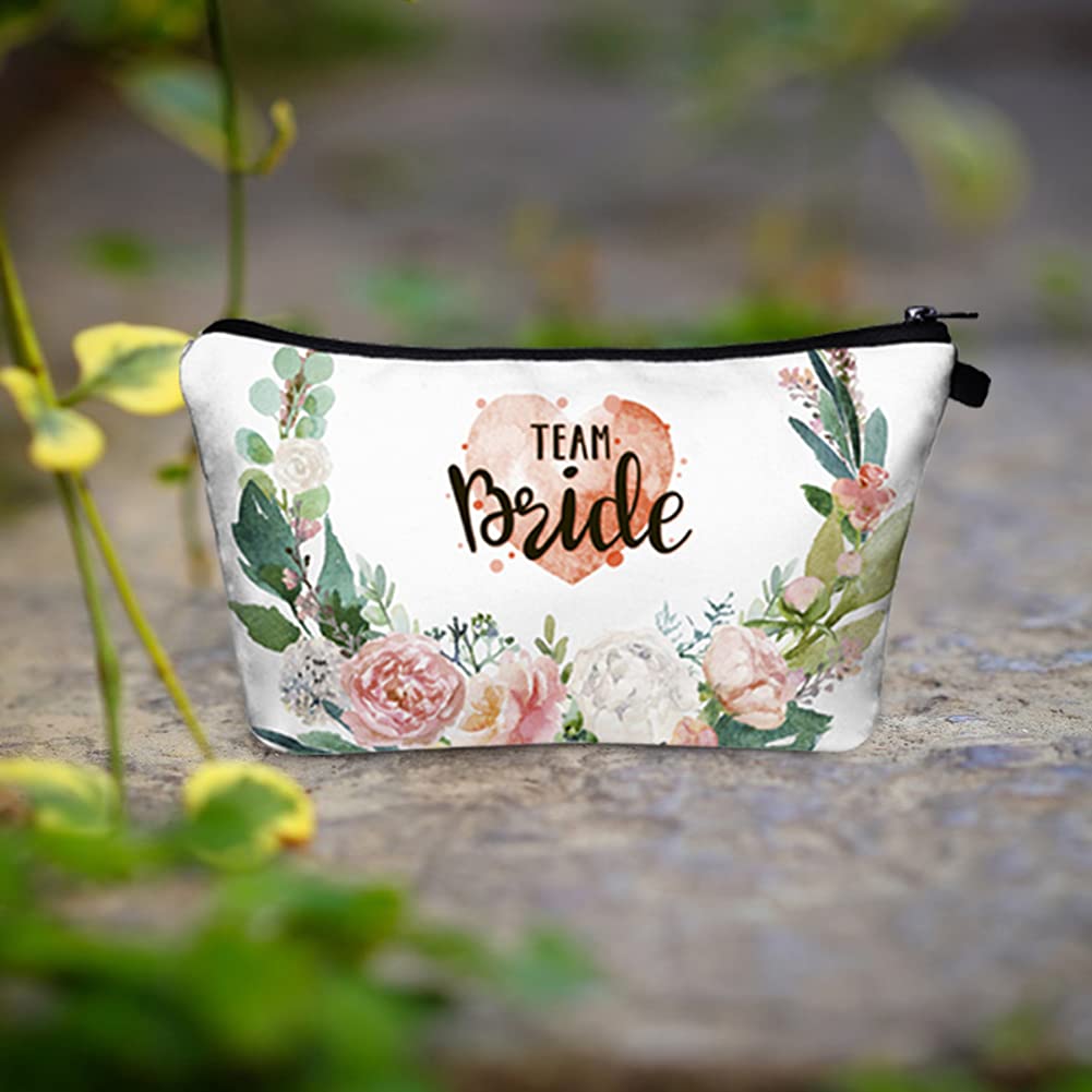 Floral Makeup Bag Set of 8 - Waterproof Travel Cosmetic Organizer for Women, Bridesmaid Gifts
