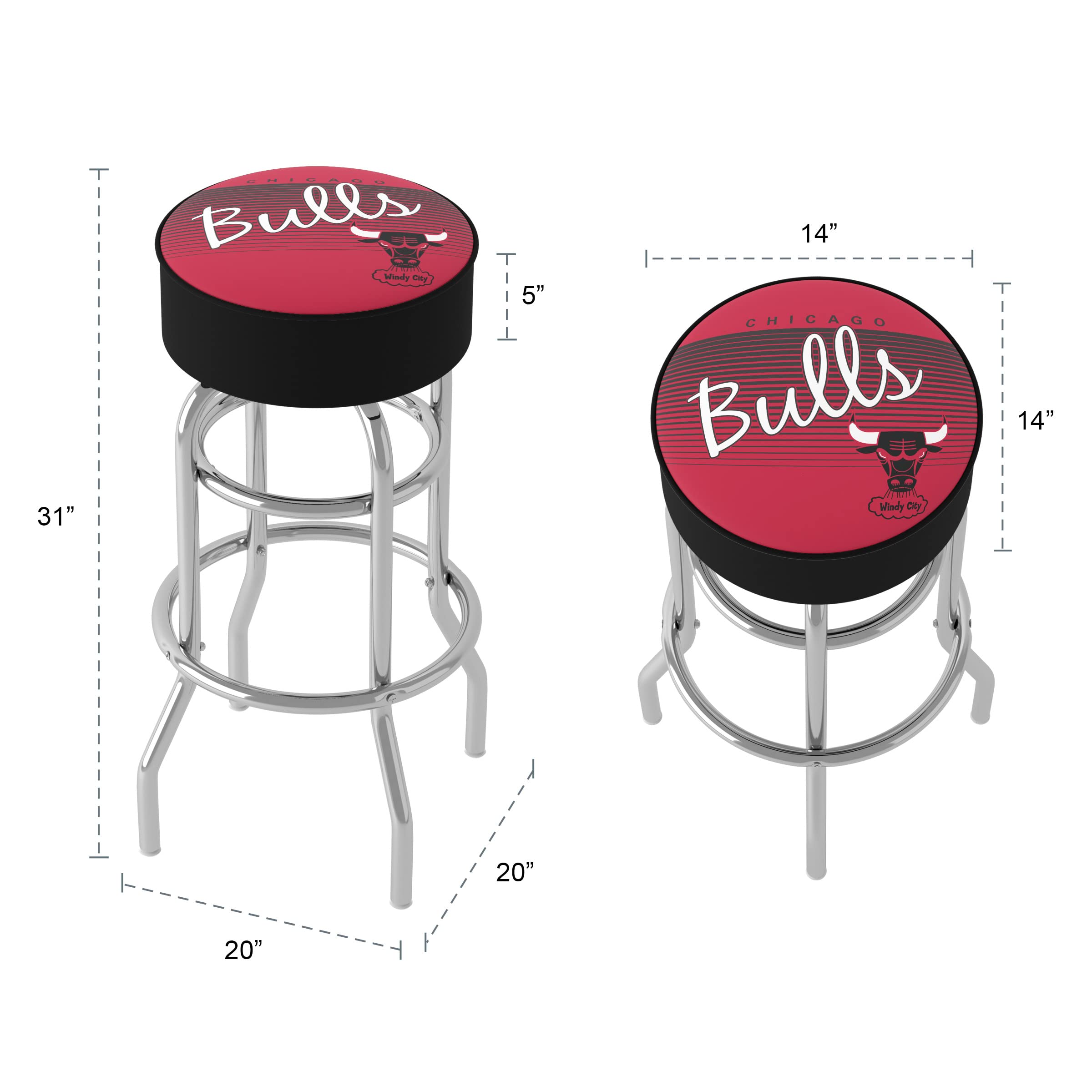 NBA Chicago Bulls Hardwood Classics Padded Swivel Bar Stool - Chrome Finish - Perfect for Game Room, Man Cave & Sports Bar Decor