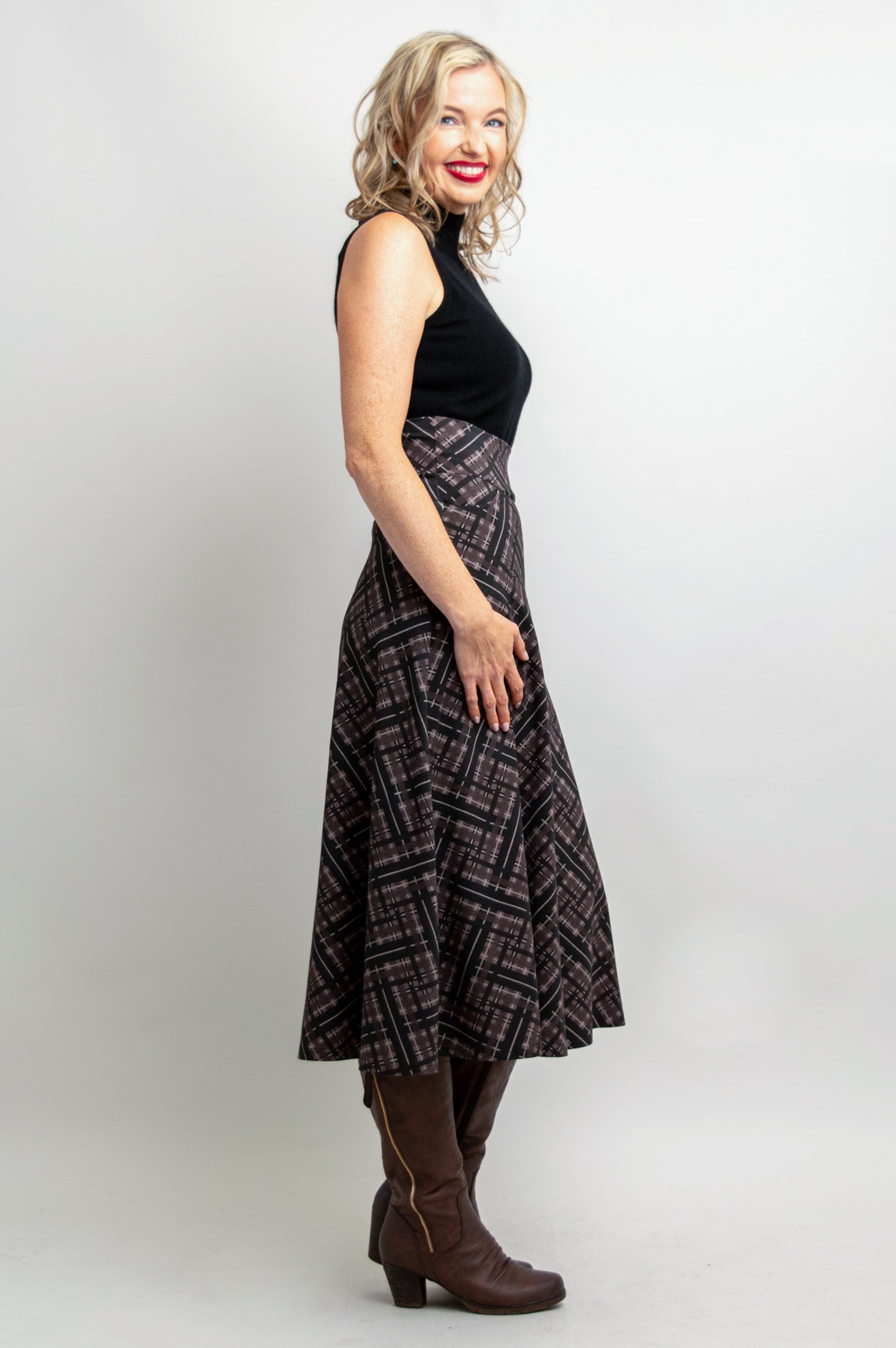 Gillian Women's Plaid Skirt - Soft Bamboo Fabric, Comfortable & Stylish A-Line Design - Perfect for Office, Casual Outings & Special Occasions