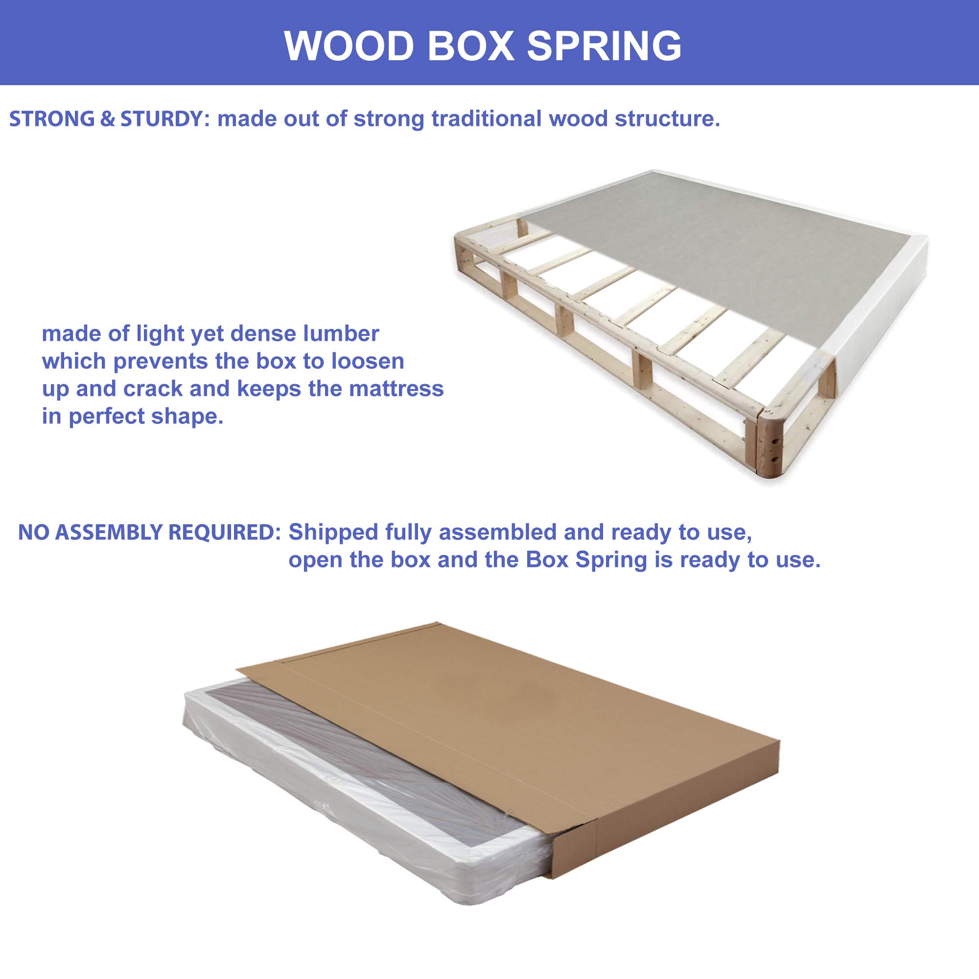Low Profile Split Wood Box Spring Foundation - Fully Assembled Twin Size Mattress Support for Bedroom & Guest Room