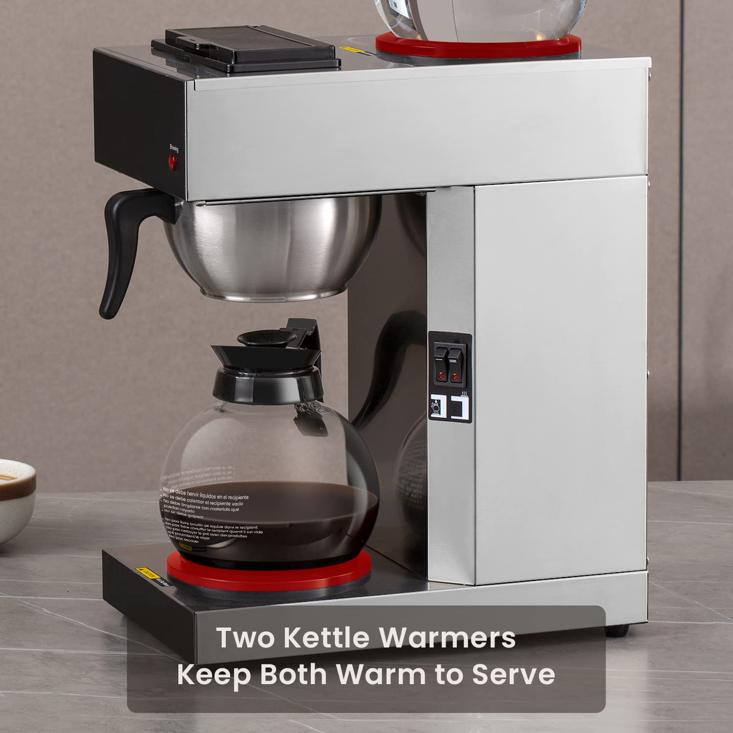 SYBO 12-Cup Commercial Drip Coffee Maker - Stainless Steel Pour Over Coffee Brewer with 2 Glass Carafes & Warmers for Restaurants, Offices & Home Use (SF-CB-2GA)