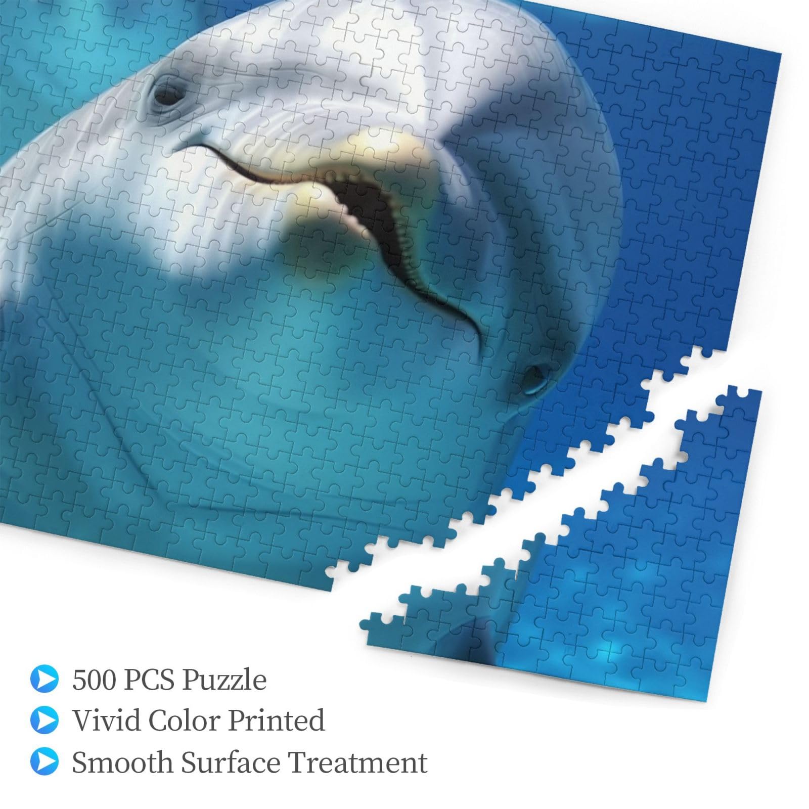 500-Piece Dolphin Smile Jigsaw Puzzle - Wooden Photo Puzzle for Adults, Personalized Picture Puzzle, Family Game Night, Wedding & Birthday Gift (20.4