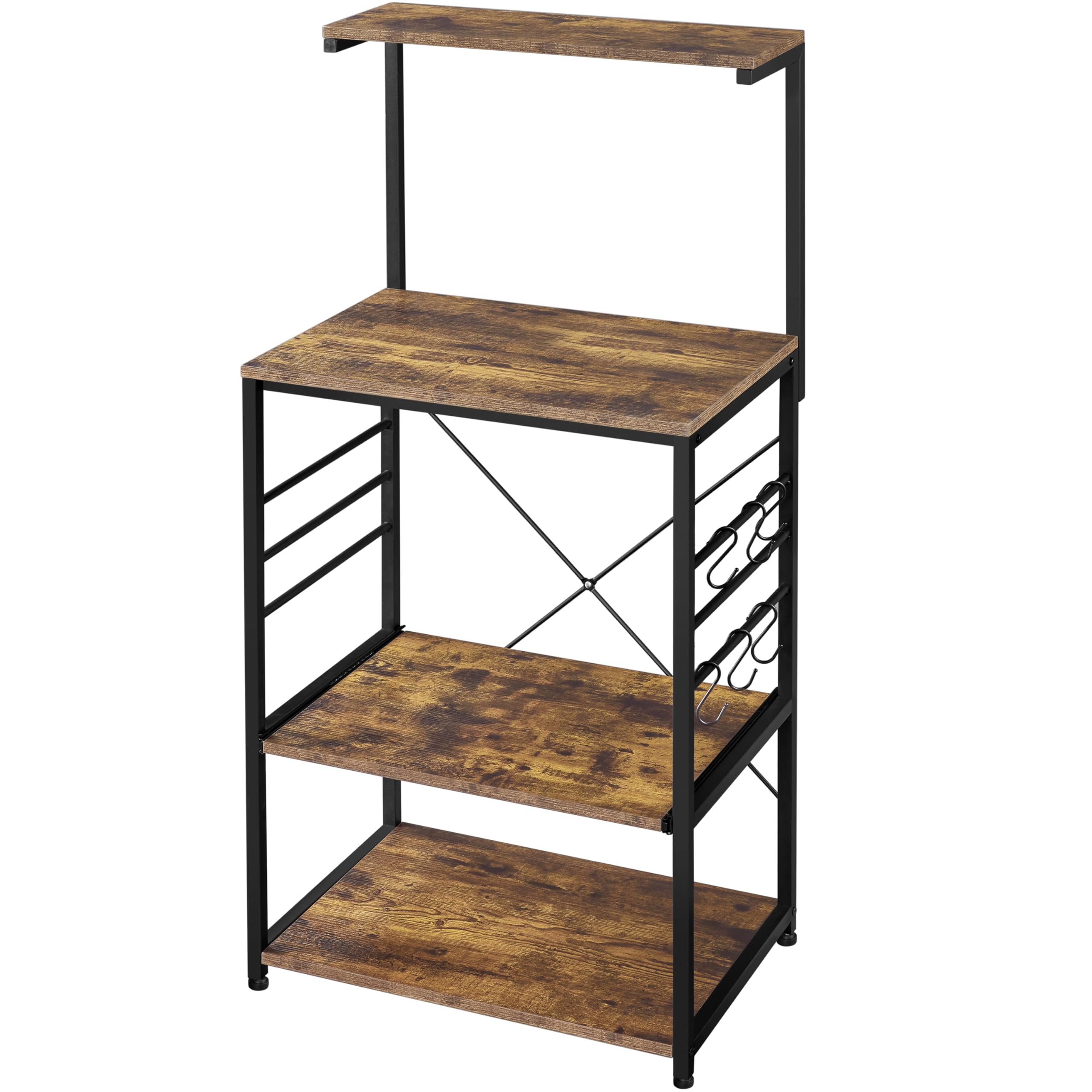 Yaheetech 3-Tier Bakers Rack with Wheels - Microwave Stand, Coffee Bar Cart with 6 Hooks & Sliding Shelf - Rustic Brown Kitchen Utility Storage Cart with Spice Rack - Perfect for Small Kitchens, Dining Rooms & Coffee Stations
