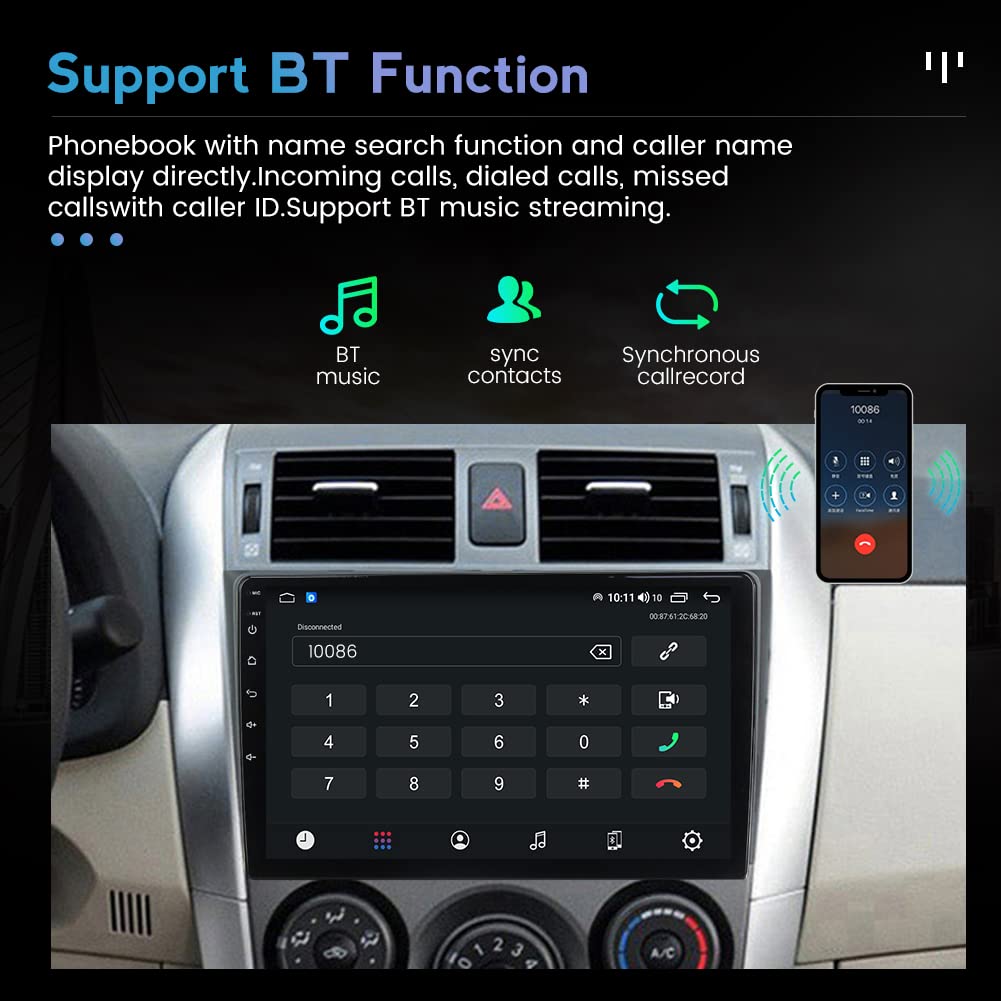 Biorunn 9 Inch Android 13 Car Stereo for Toyota Corolla 2009-2012 | Octa Core GPS Navigation | Wireless/Wired CarPlay & Android Auto | IPS Screen, FM/AM/RDS, DSP | 4GB RAM 64GB ROM - Perfect for Commuting, Road Trips & Hands-Free Driving