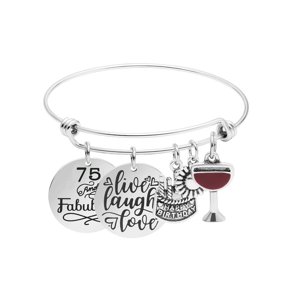 Birthday Bracelet for Women - 13th 16th 18th 21st 30 40 50 60 65 70 80 90 Year Old - Live Laugh Love Charm Expandable Bangle - Perfect Anniversary, Mother's Day & Graduation Gift Jewelry - Great for Parties, Celebrations & Special Occasions