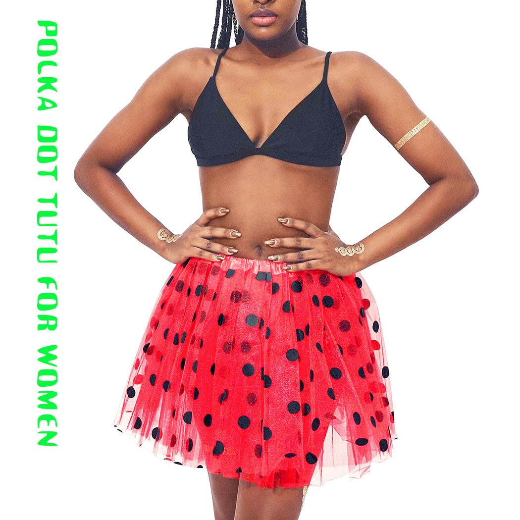 Festive Red Christmas Tutu Skirt with Polka Dots - Santa Inspired Layered Dance Skirt for Women | Perfect for Holiday Parties, Performances & Festive Photo Shoots