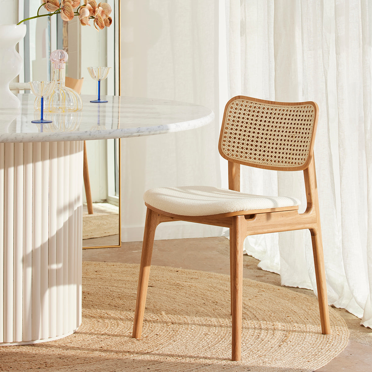 Flair Rattan Fabric Dining Chair - Modern Woven Rattan Upholstered Seat - Perfect for Indoor, Outdoor, Patio, Dining Room & Kitchen Use