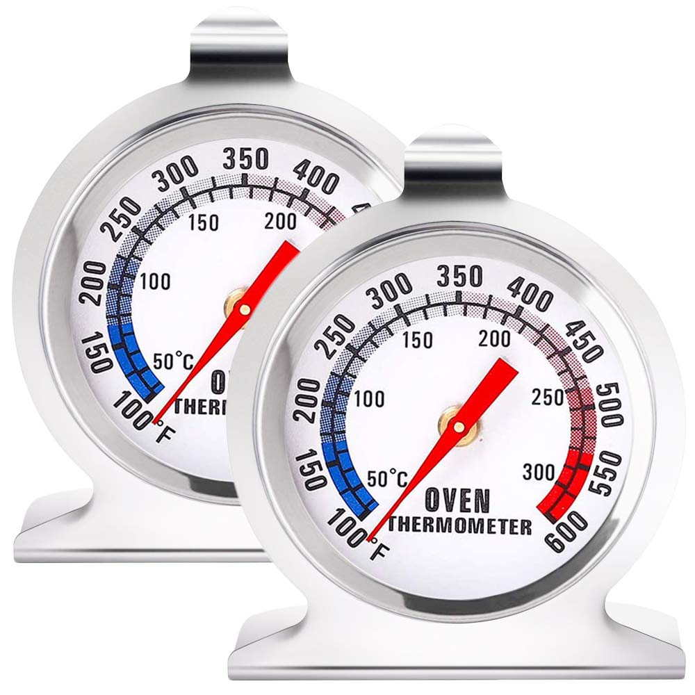 Anvin Large Dial Oven Thermometer - Dual Scale 50-300°C/100-600°F - Hanging & Standing Steel Cooking Thermometer for BBQ, Baking, Roasting - Perfect for Grills, Ovens, Smokers (Pack of 2)