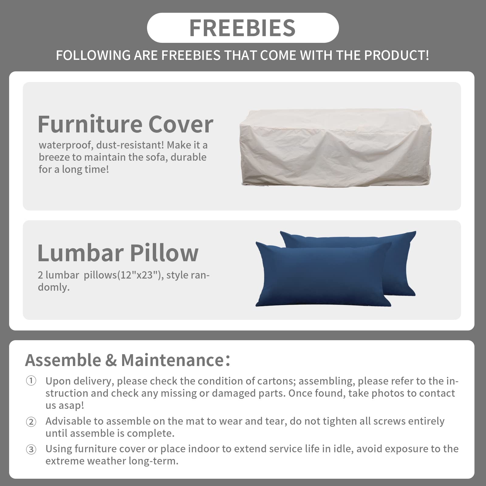 Rattaner 3-Piece Outdoor Wicker Patio Sofa Set - Grey Waterproof Deep Seat Couch with High Backrest, Anti-Slip Cushions & Navy Blue Cover - Perfect for Garden, Poolside, and Backyard Relaxation