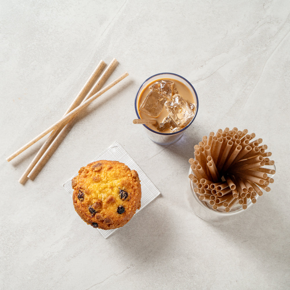 Eco-Friendly Compostable Brown PLA Plastic & Coffee Ground Straws - 8 1/4 Inch, 100 Count Box - Perfect for Restaurants, Cafes & Sustainable Parties