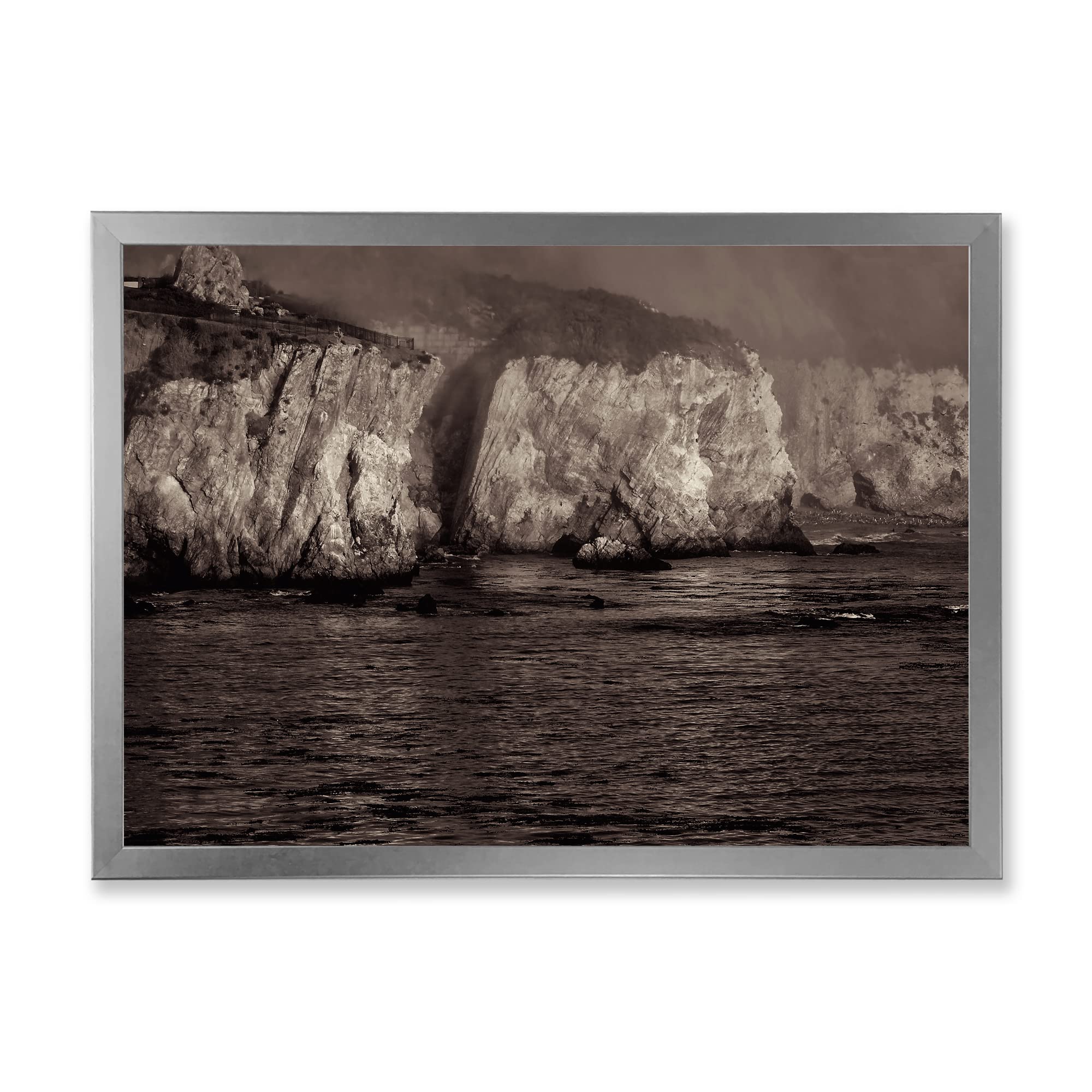 Gold Cliffs In The Fog Modern Framed Wall Art - Premium Canvas Painting for Living Room, Bedroom & Office Decor - Nature Landscape Artwork for Home & Commercial Spaces