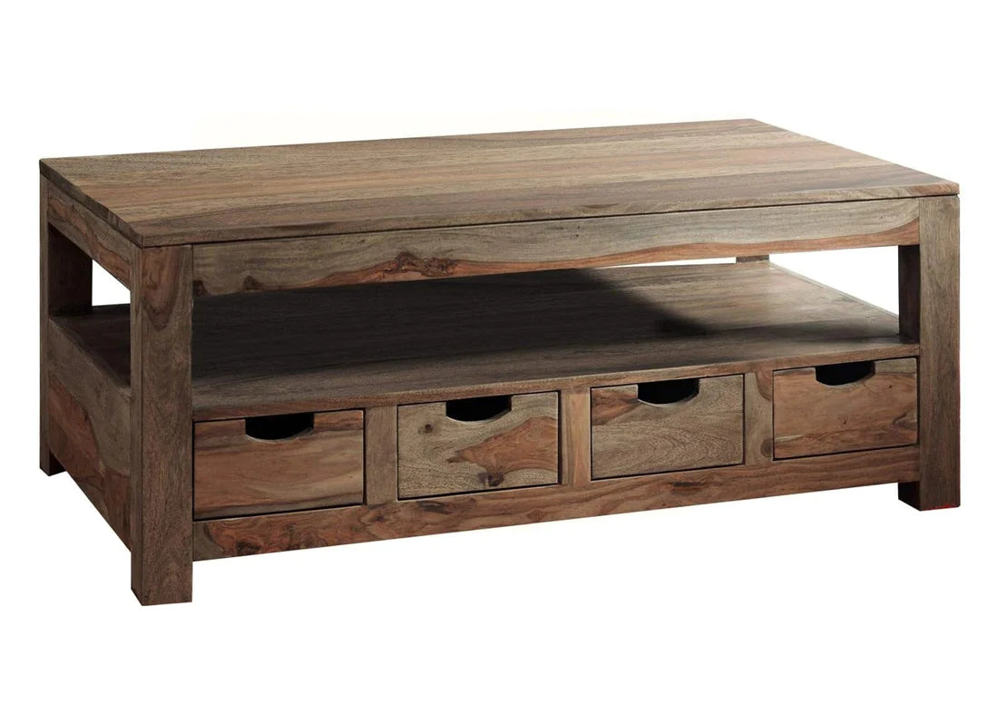 Solid Sheesham Wood Coffee Table with 4 Drawers - 46