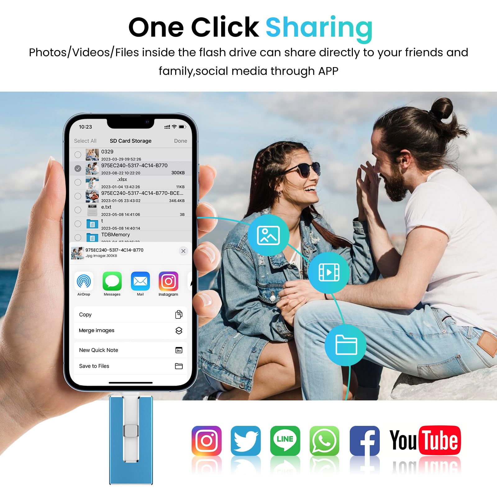 512GB iPhone Photo Stick - 3-in-1 USB Flash Drive for iPhone, iPad, PC - External Memory Storage for Photos & Videos - Portable Backup Solution for Travel, Work & School (Blue)