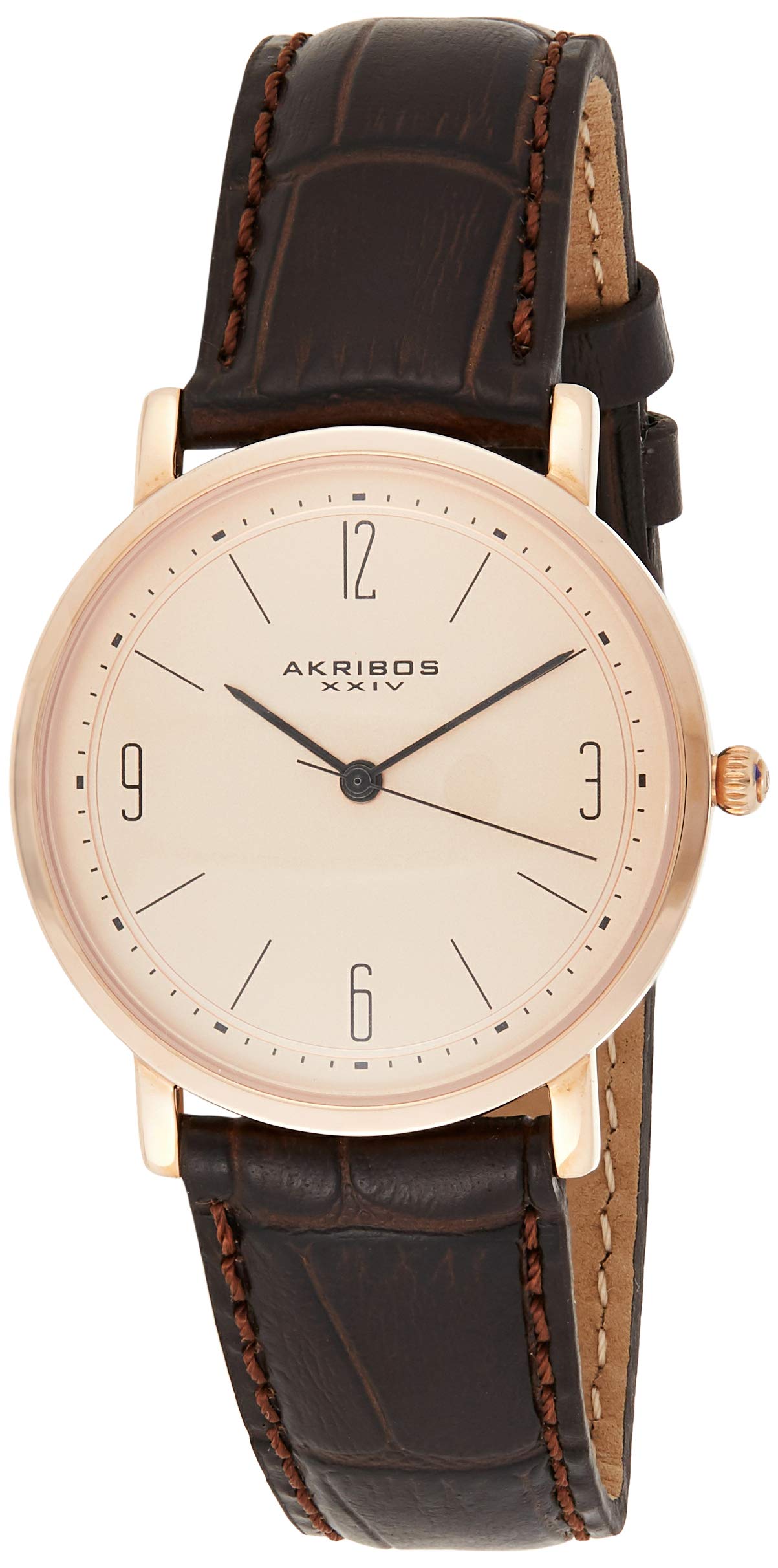 Akribos XXIV Slim Women's Watch - Classic Dress Watch with Easy-to-Read Stick & Arabic Numerals, Genuine Alligator-Embossed Leather Strap (AK922) - Perfect for Office, Formal Events & Everyday Elegance
