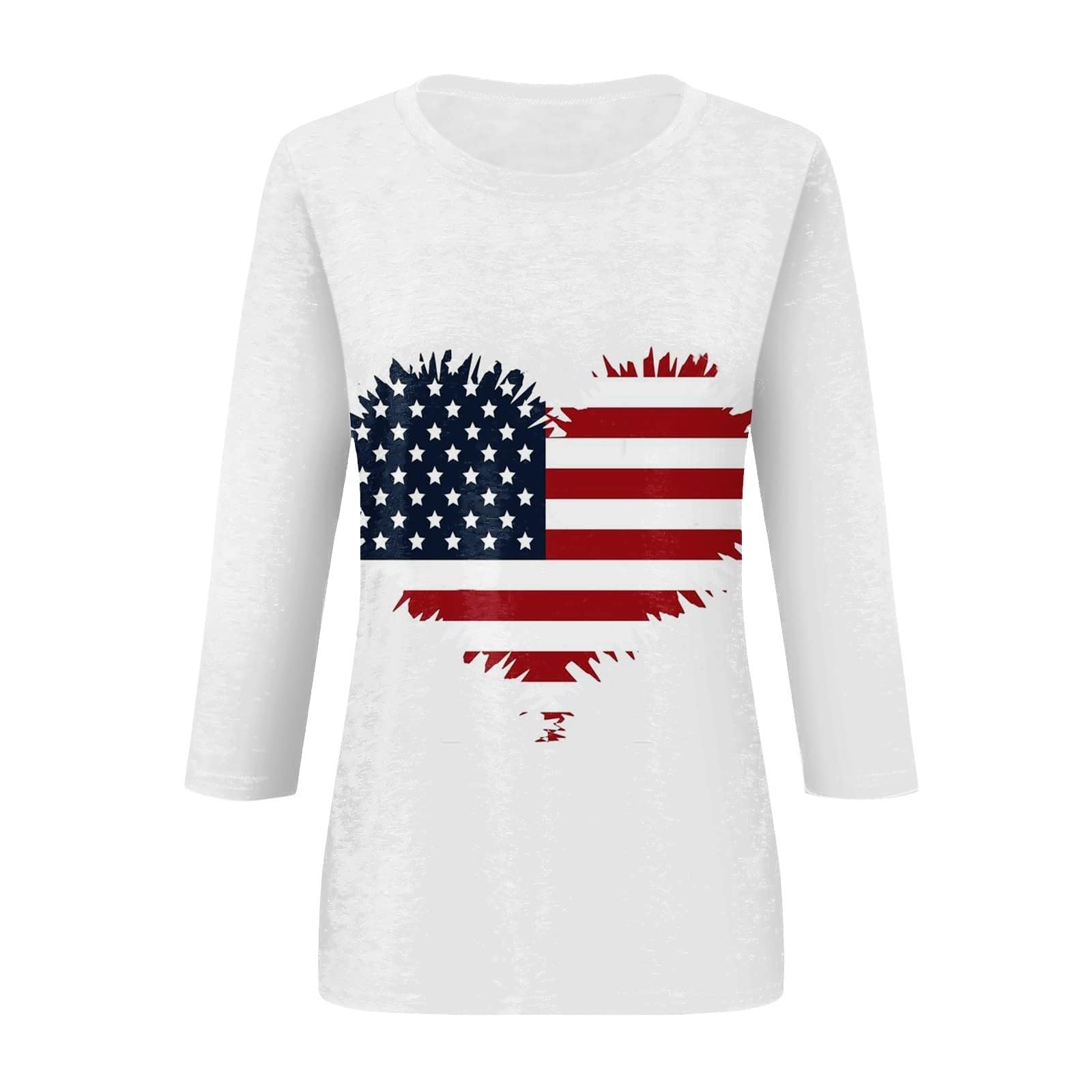 Women's 3/4 Sleeve Patriotic American Flag Crew Neck Tops - Casual & Business Tunic Blouses for Work, Office & Everyday Wear | USA Flag Apparel