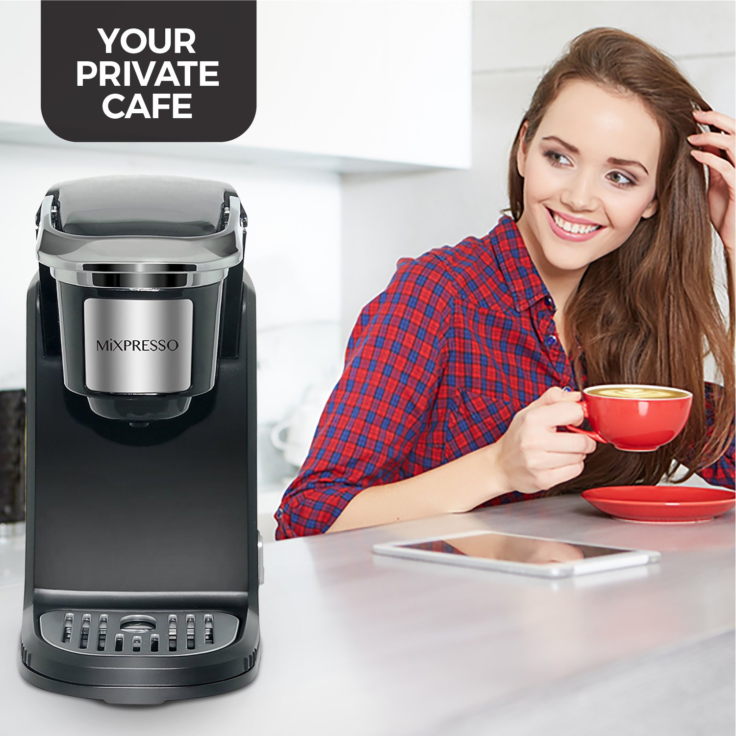 Mixpresso Single Cup Coffee Maker - 12oz Personal Single Serve K Cup Compatible Coffee Machine with Quick Brew & One-Touch Function - Perfect for Home, Office, or Dorm Use - Black