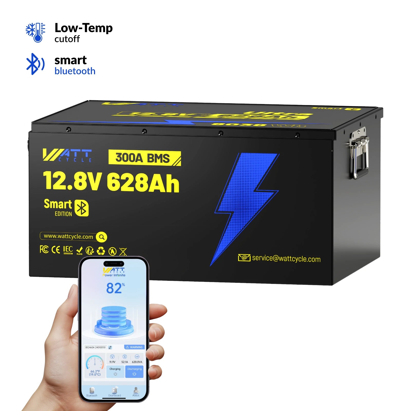 12V 628Ah Ultra Lightweight Lithium Battery with Bluetooth - Perfect for RVs, Boats, Solar Power Systems & Off-Grid Applications
