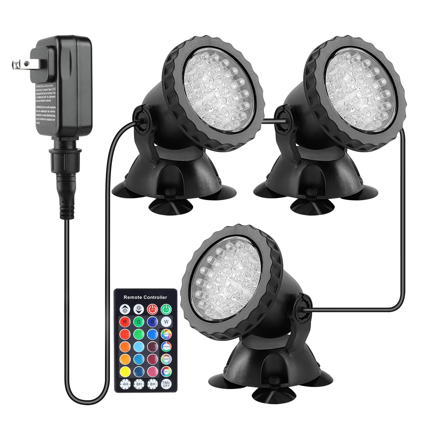 12V LED Underwater Pond Lights with Timer - IP68 Waterproof Fountain Lights for Outdoor Pools, Gardens & Landscapes (3-Pack) - Perfect for Backyard Water Features, Koi Ponds & Decorative Lighting