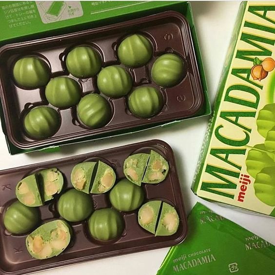 Premium Meiji Matcha Green Tea Chocolate Covered Macadamia Nuts - 9 Piece Japanese Snack Box for Gifts, Office Treats & Healthy Desserts