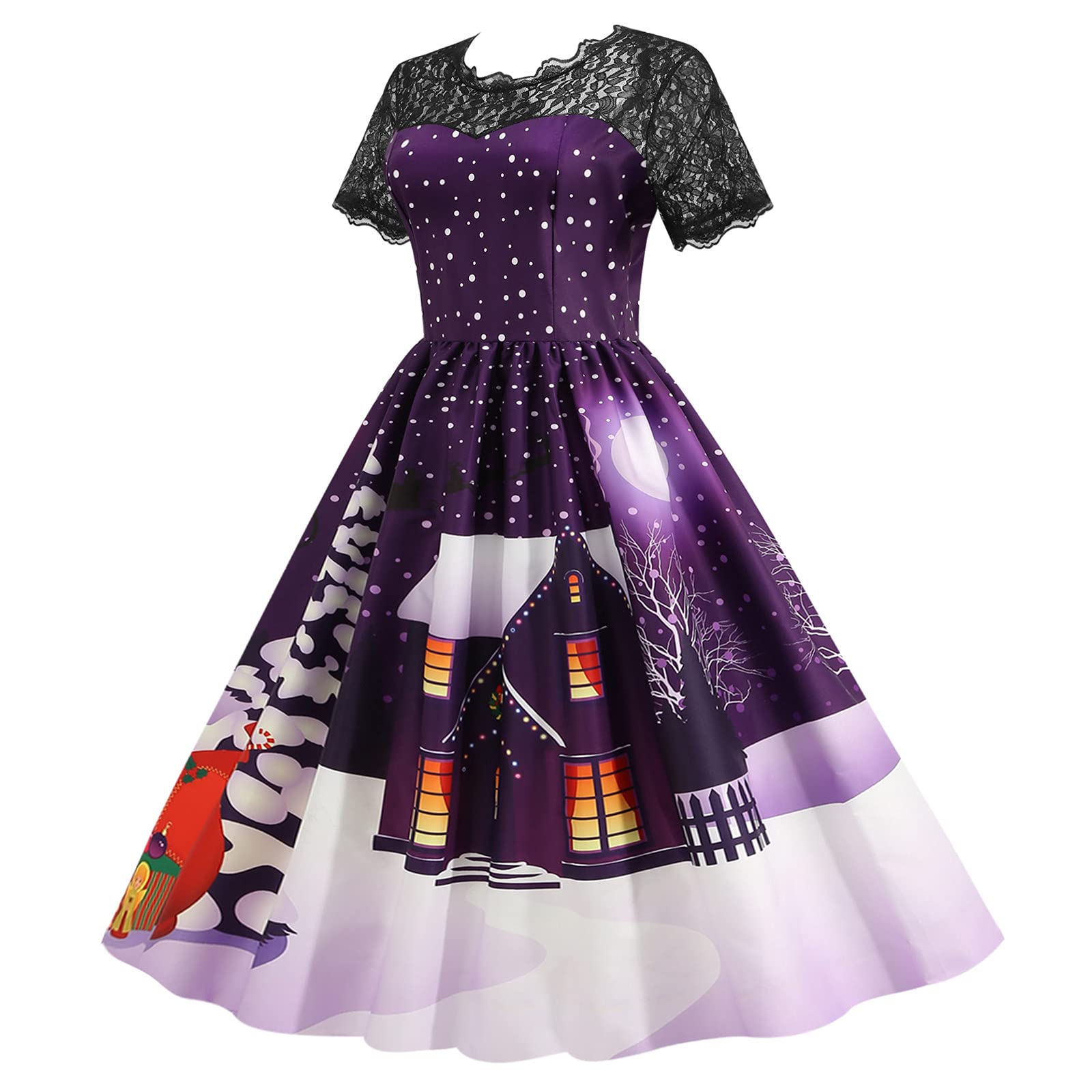 Vintage 1950s Prom Christmas Housewife Dress - Women's Short Sleeve Black Low Cut Evening Dress for Parties, Holidays & Retro Events | Perfect for Christmas Parties, Cocktail Events & Vintage-Themed Occasions