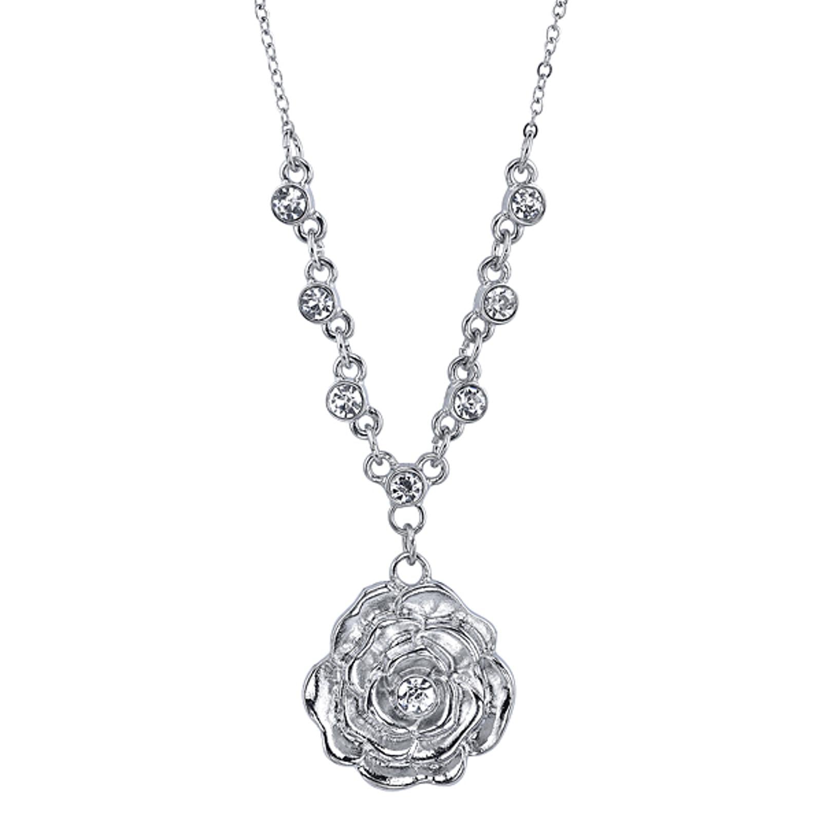 Bellesa Crystal Flower Pendant Necklace - 16