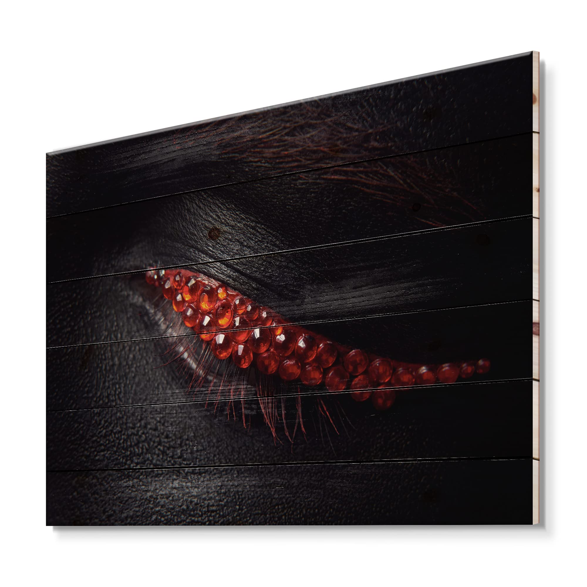 Modern Red Diamond Wood Wall Art - Black Skin Female Eye Decor for Living Room