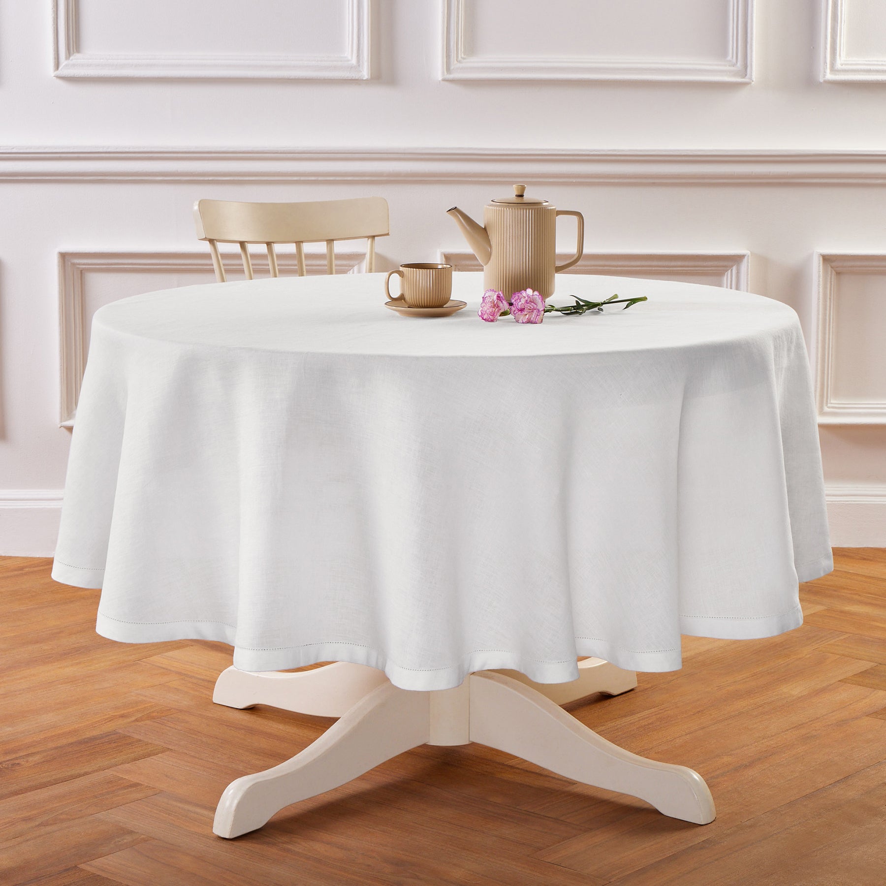 Sonoma Hemstitch Round Tablecloth - 60 Inch White Linen Table Cover for Dining, Parties & Special Events | Elegant & Durable Home Decor