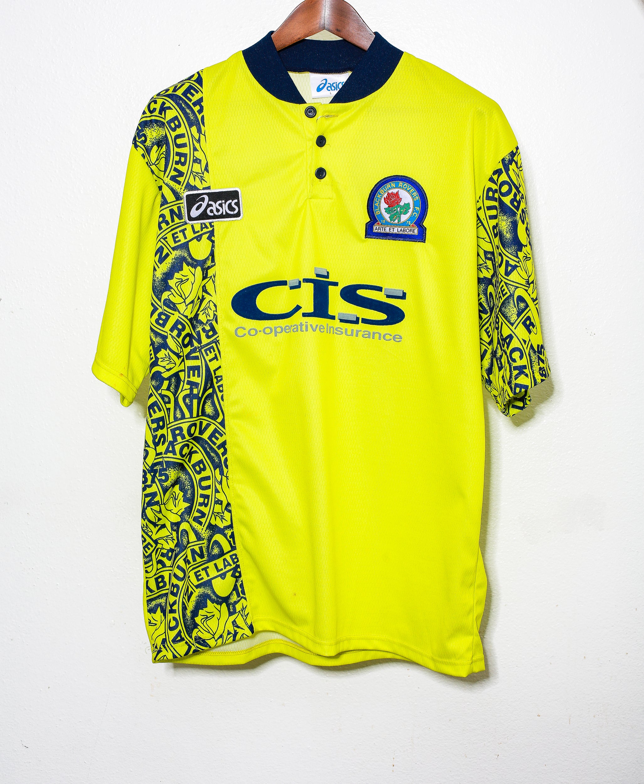 1996 Blackburn Rovers Away Jersey (Size L) - Vintage Football Shirt for Fans & Collectors - Perfect for Matchdays, Retro Sports Events & Memorabilia Display