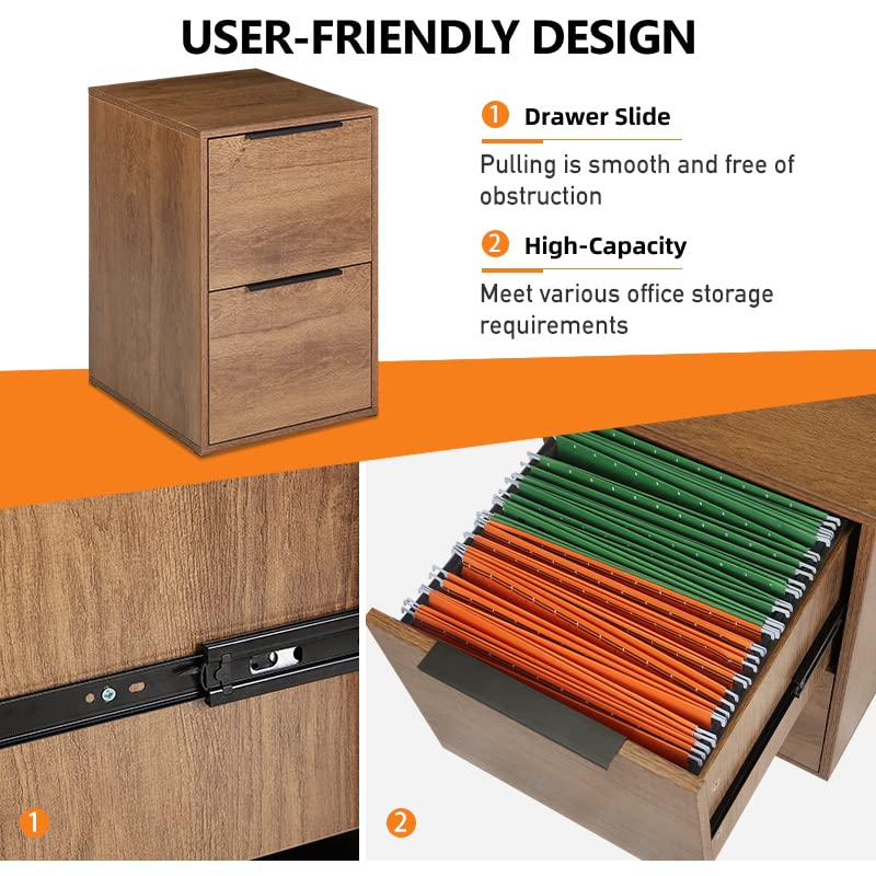 2-Drawer Wood File Cabinet for Home Office - Lateral Filing Cabinet with Storage Organizer - Fits A4, Letter & Legal Size Documents - Brown Wooden Desk Organizer - Perfect for Office, Study Room or Home Workspace