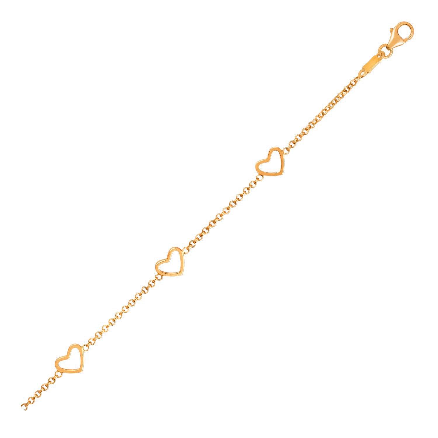 14K Yellow Gold Heart Charm Bracelet for Kids - Dainty & Elegant Jewelry Gift for Girls, Birthday, Baptism, Special Occasions