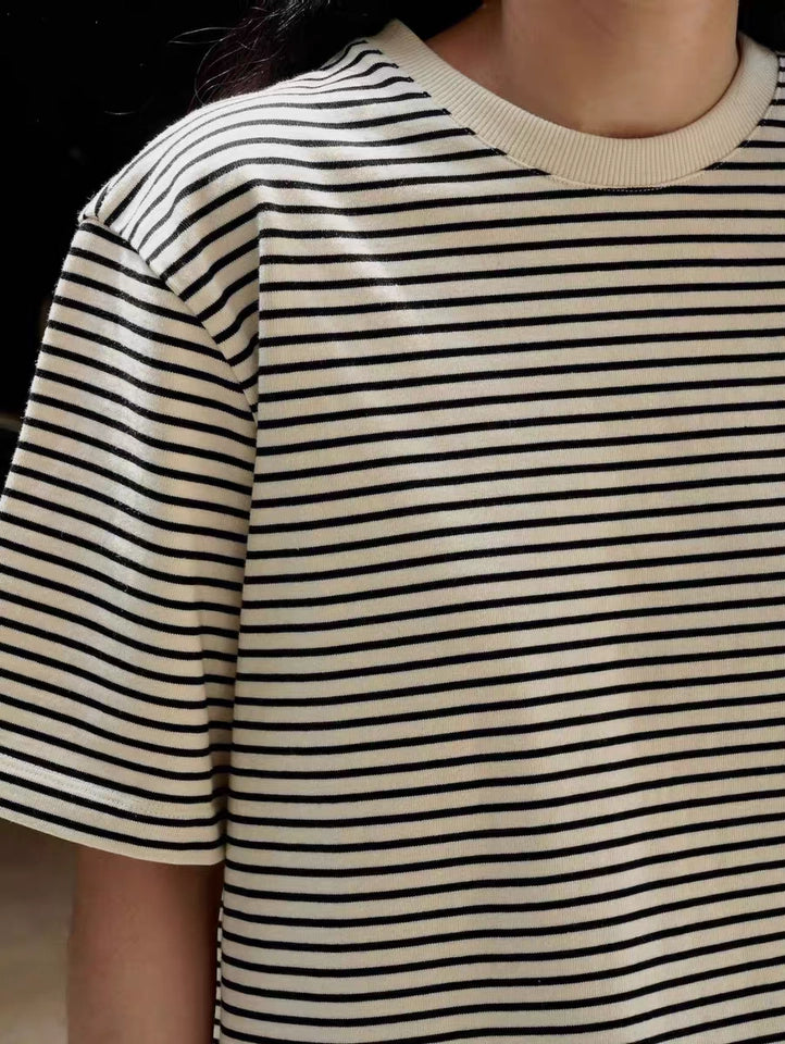 Women's Striped Short Sleeve Cotton T-Shirt - Crewneck Loose Fit Casual Top for Summer, Outfits, and Everyday Wear