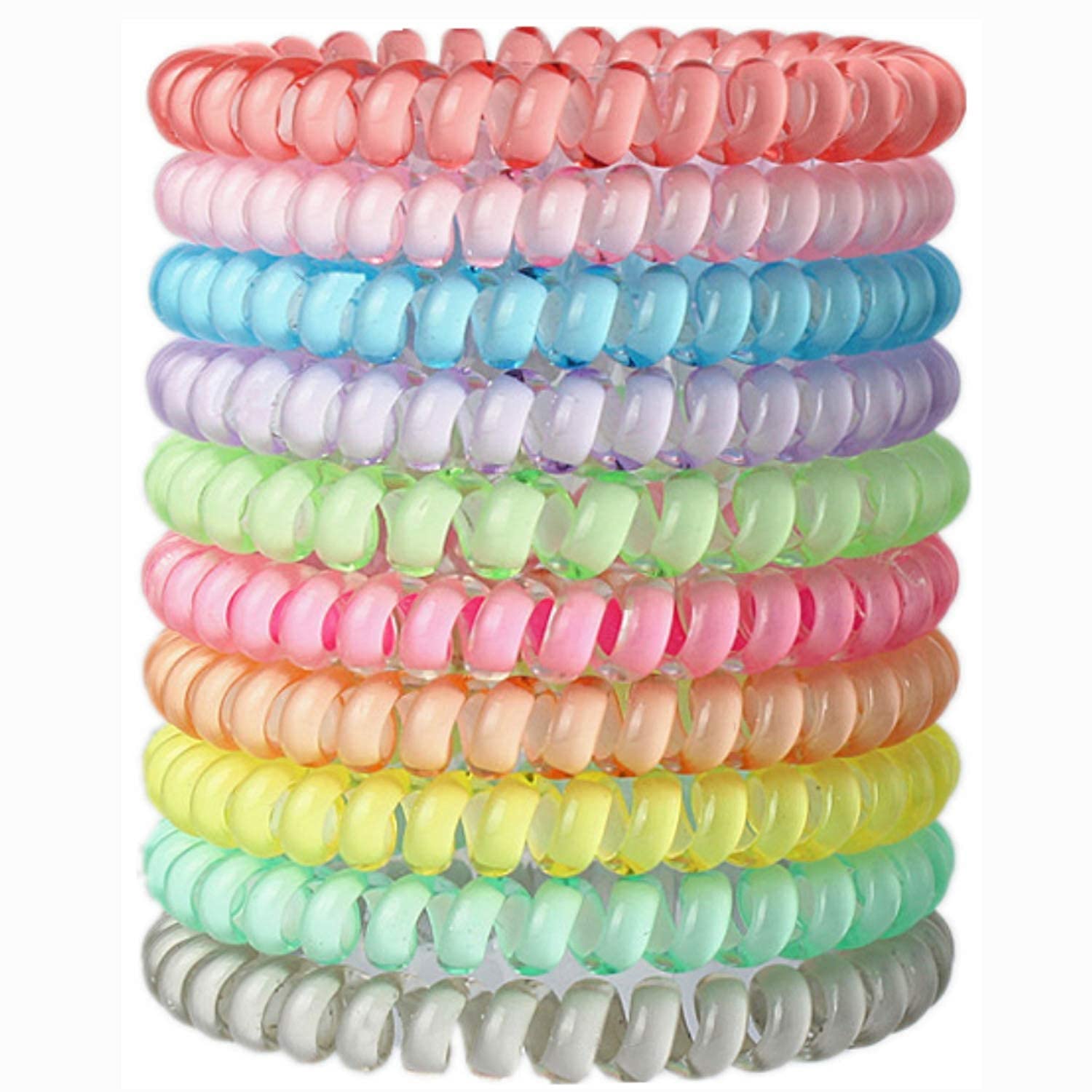 FOK 4 Pack Spiral Clear Elastic Hair Ties for Women & Girls - No Damage Hair Bands for Ponytails, Braids & Everyday Styling (Assorted Colors)