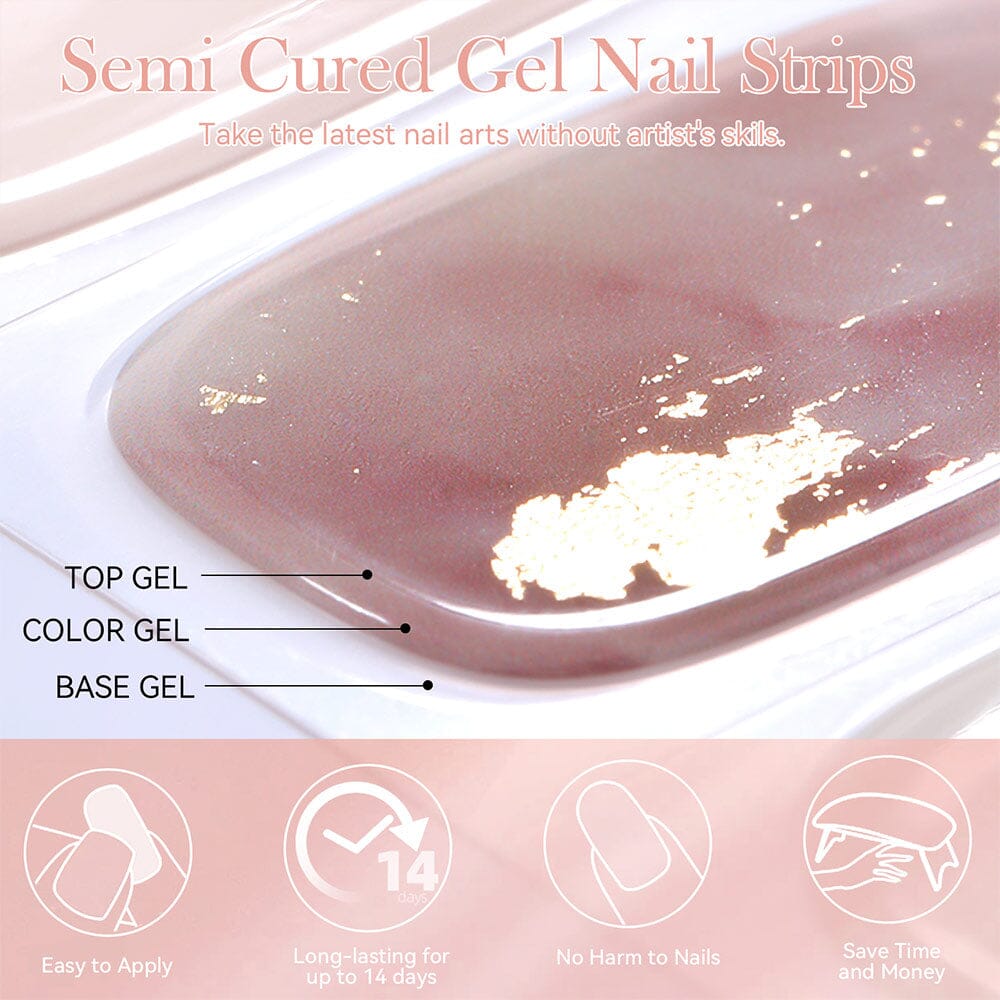 20 Tips Nude Semi Cured Gel Nail Strips - Long Lasting DIY Manicure Kit for Natural Look | Perfect for Home Salon, Parties & Special Occasions