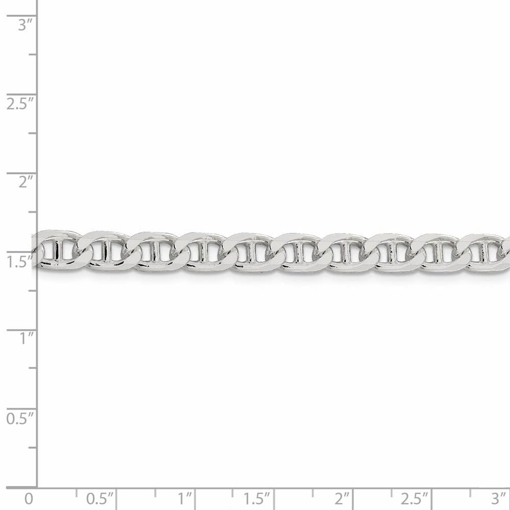 6.5mm Sterling Silver Solid Flat Cuban Chain Necklace for Men - Black Bow Anchor Design, Durable & Hypoallergenic Jewelry for Casual, Formal & Everyday Wear