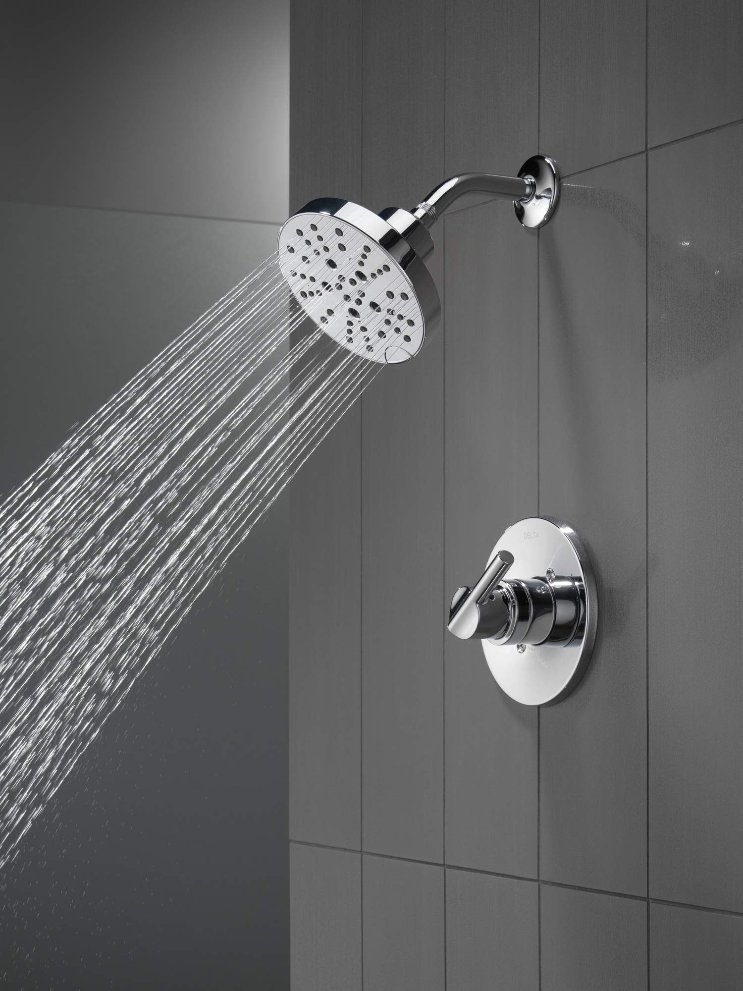 Delta Faucet Nicoli 14 Series Single-Handle Shower Faucet with 5-Spray H2Okinetic Shower Head - Chrome Finish 142749 (Includes Shower Valve) - Perfect for Modern Bathroom Renovations & Spa-Like Shower Experience
