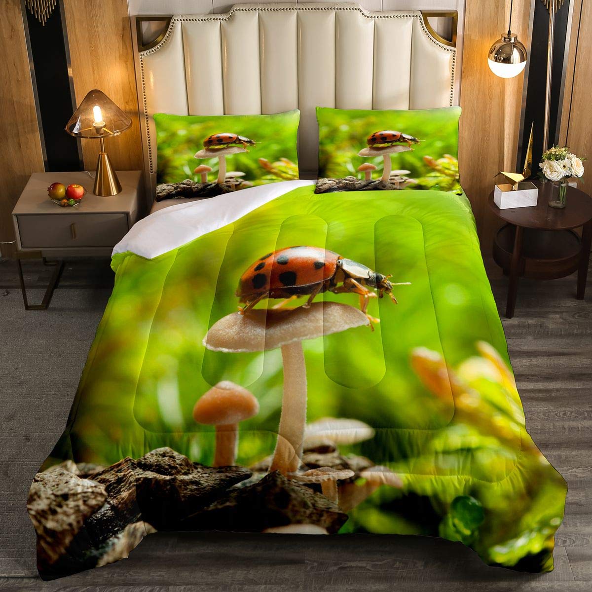 Ladybug & Mushroom Botanical Print Comforter Set - Ultra Soft Kids Bedding for Boys & Girls, Full Size Wildlife Themed Duvet Cover | Perfect for Nursery, Bedroom Decor & Nature Lovers
