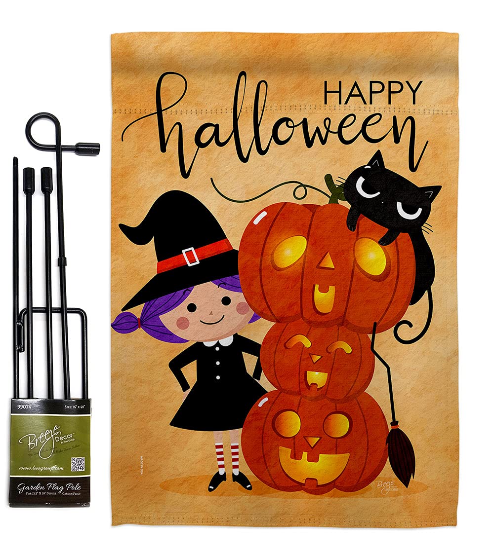 Halloween Witch Garden Flag Set with Stand - Spooky Trick or Treat Decor for Yard & House