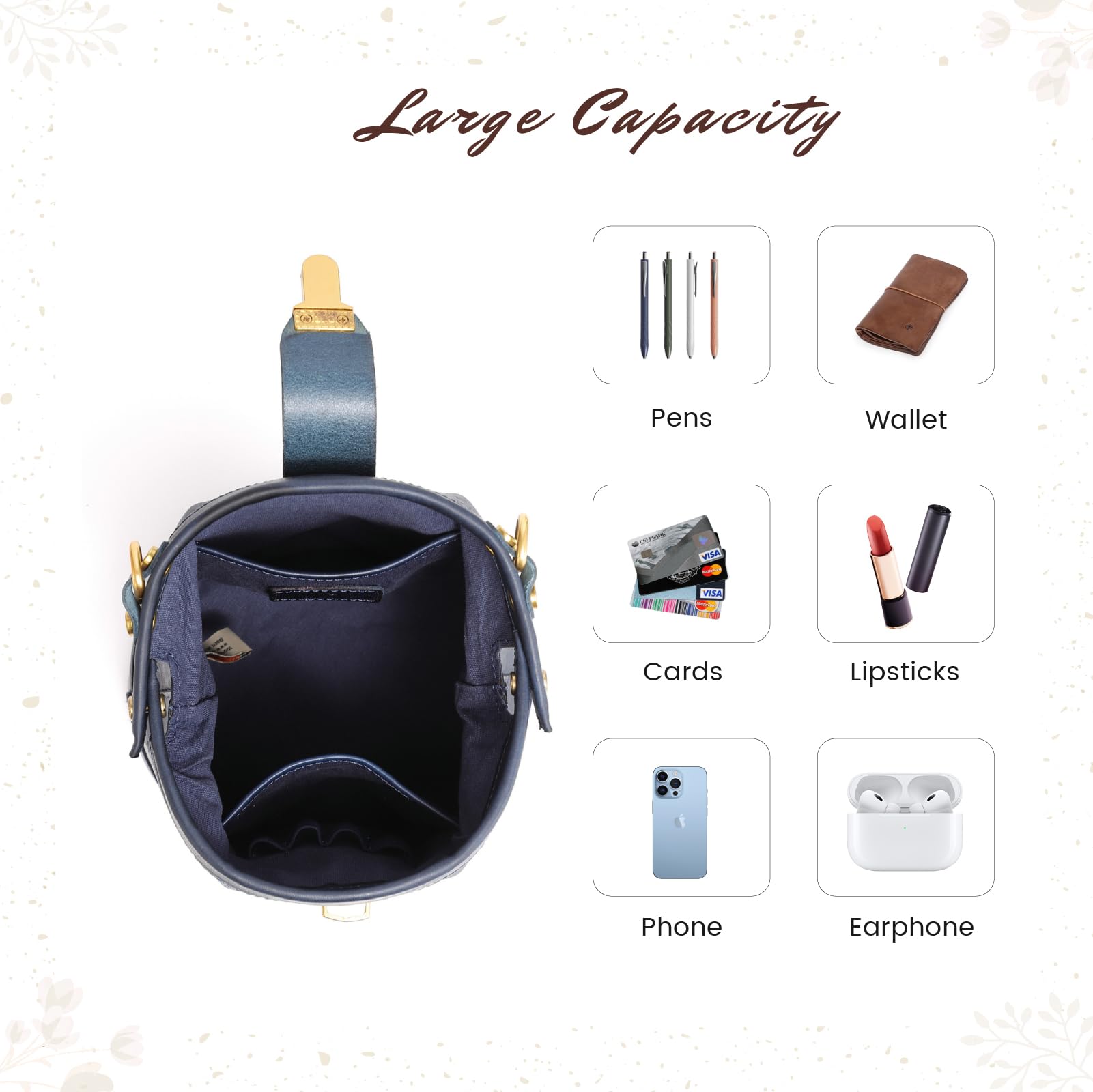 Premium Doctor Bucket Crossbody Handbag for Women - Genuine Cowhide Leather Shoulder Bag - Stylish & Versatile Purse for Work, Travel & Everyday Use