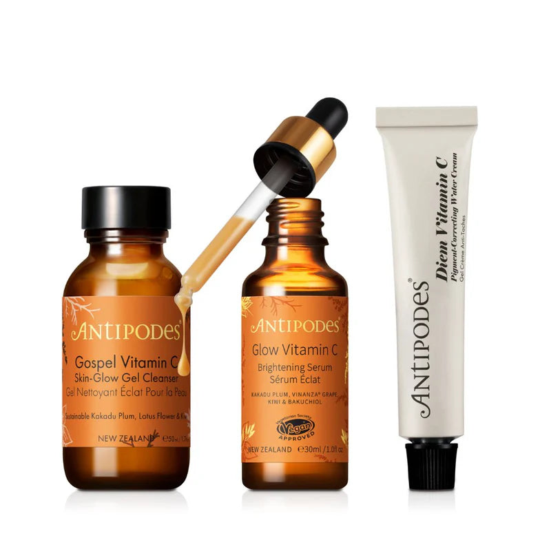 Antipodes Skincare Set with Vitamin C for Glowing Skin - Brightening Face Care Routine for Day & Night Use