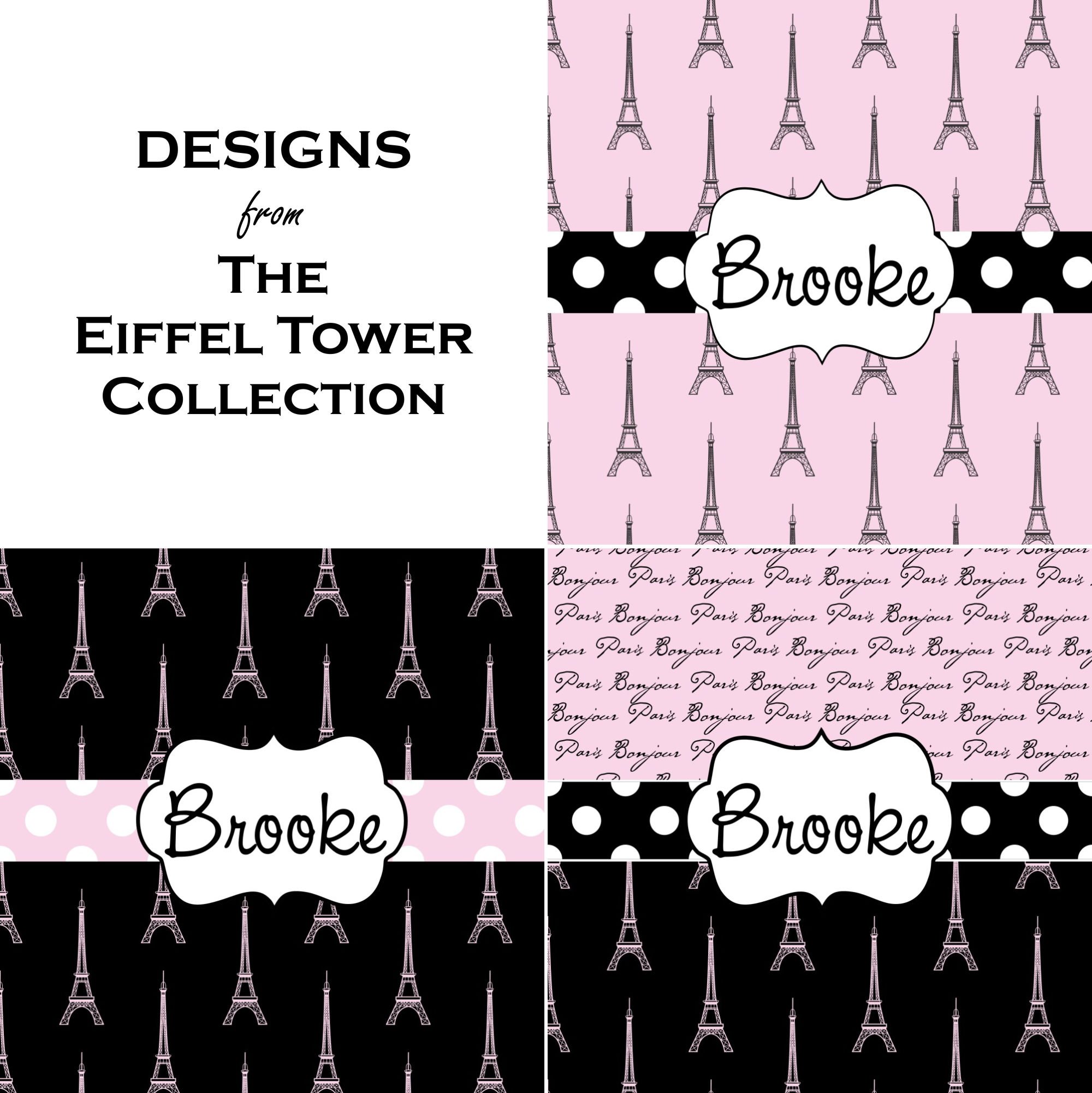 Personalized Paris Bonjour Eiffel Tower Trash Can - White for Home & Office