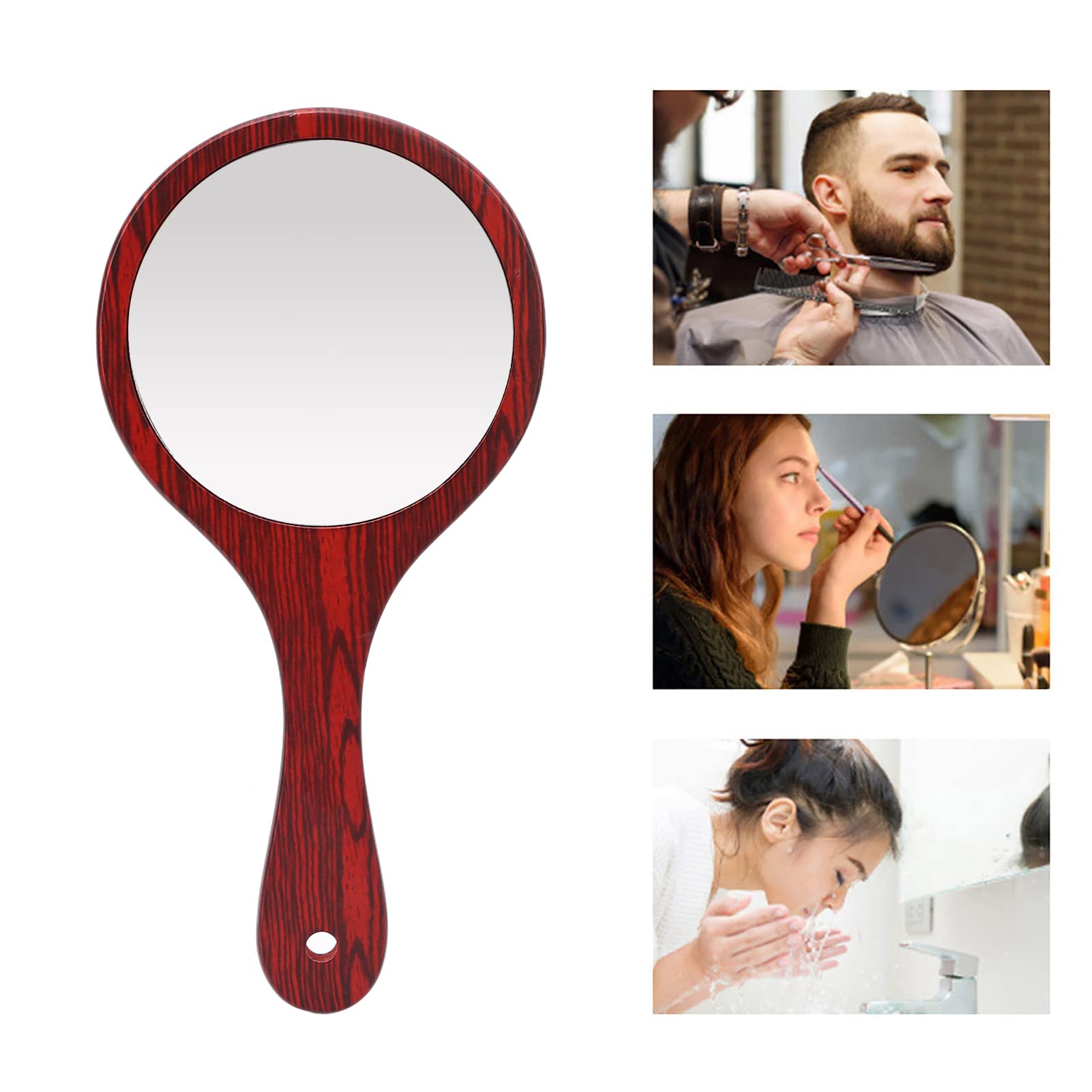 Wooden Handle Handheld Mirror - Portable Vanity Makeup Mirror for Salon, Barbers & Hairdressers - Travel Cosmetic Mirror with Non-Slip Base - Perfect for Home, Salon & Travel Beauty Routines