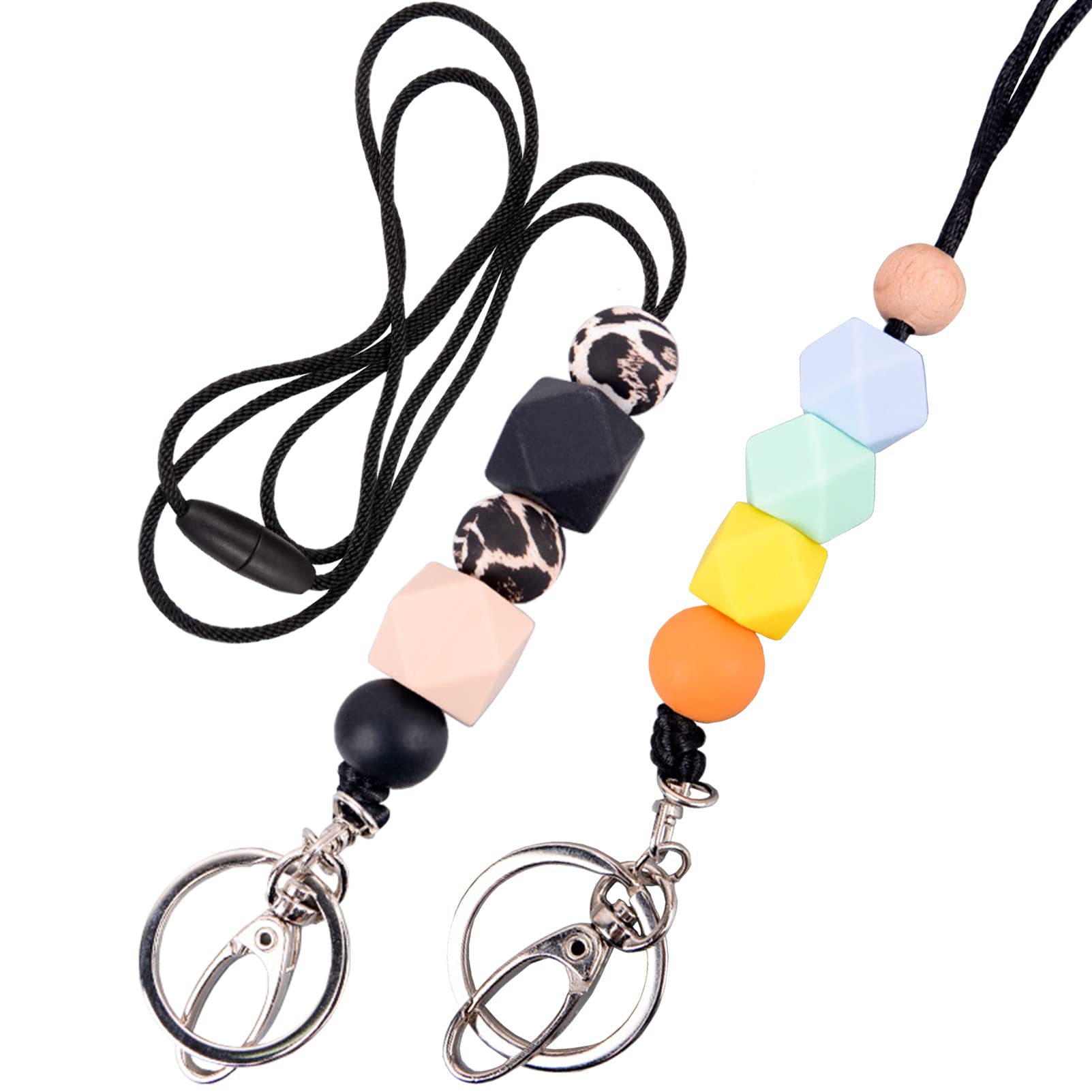 2 Pack Silicone Beaded Breakaway Lanyards with ID Holder & Keychain - for Nurses, Office & School Use